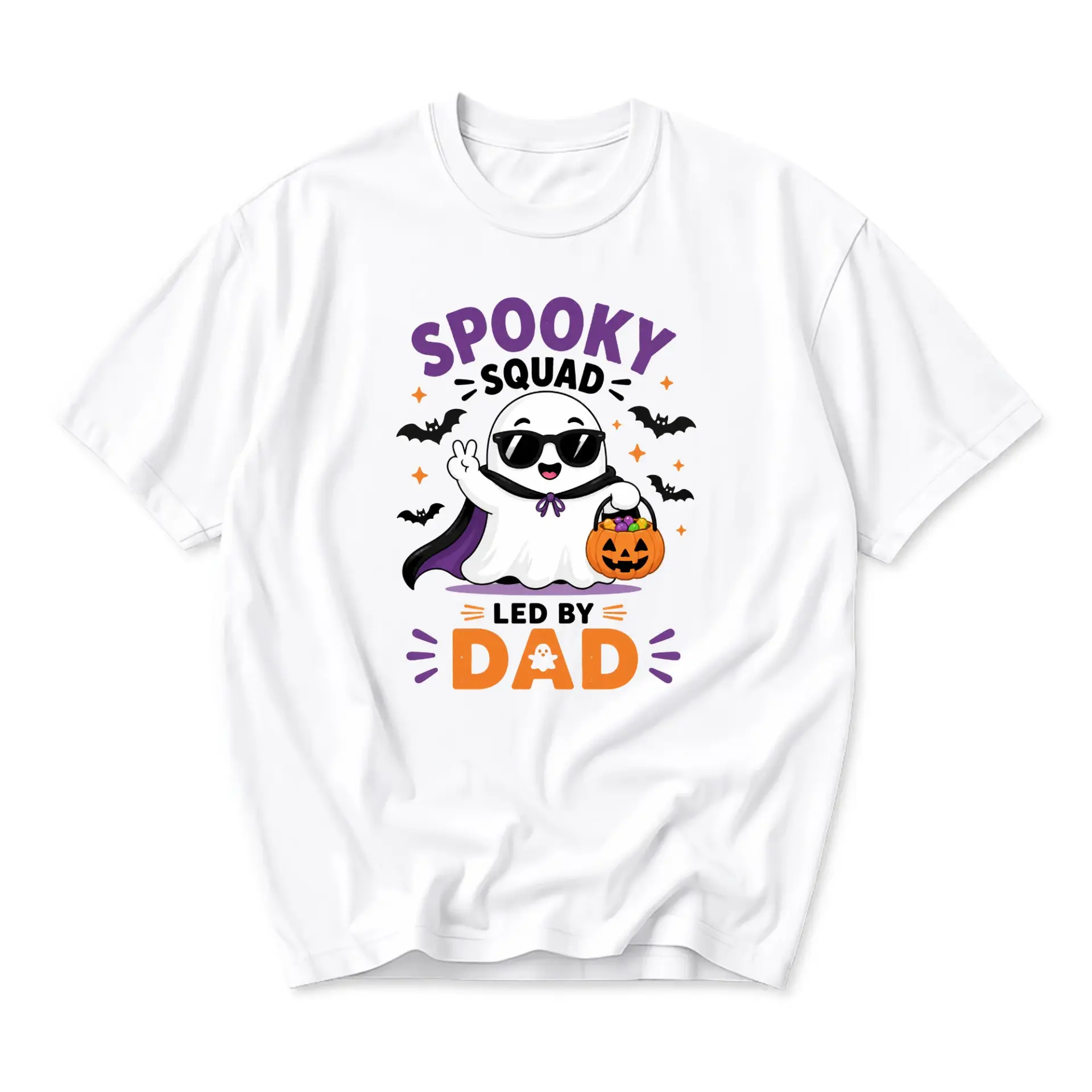 Funny Shirt Spooky Squad Led by Dad Graphic Tee Unisex Halloween Apparel for Men and Women Casual Seasonal Top
