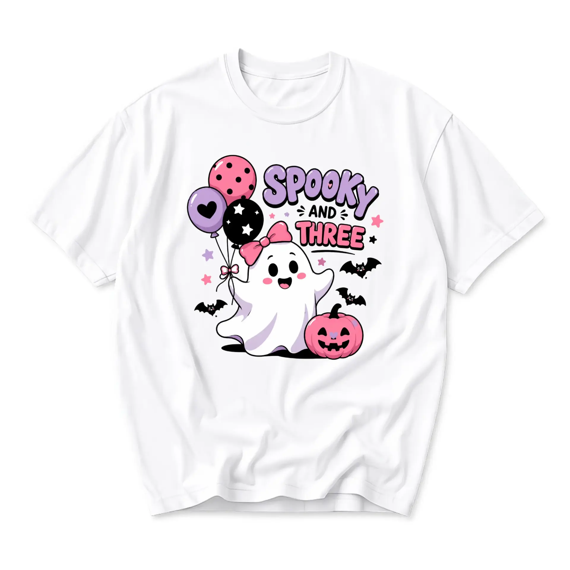 Graphic Tee Spooky and Three Cute Ghost Illustration Unisex Crew Neck Soft Cotton Blend Casual Summer Short Sleeve Shirt