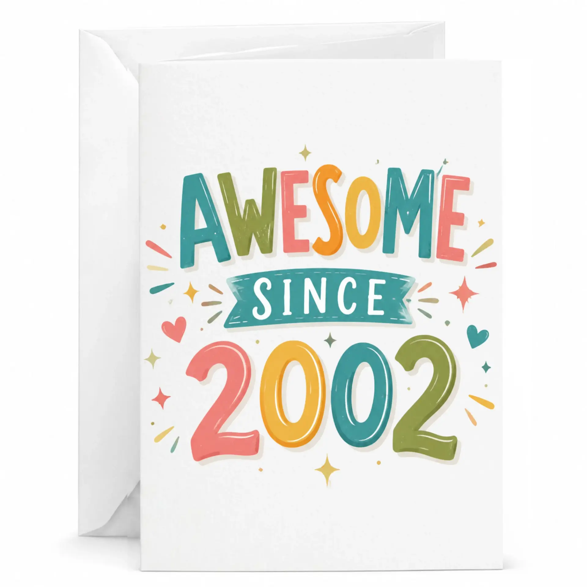 Birthday Greeting Card Awesome Since 2002 Colorful Typography Design 5x7 Folded Note Card for Milestone Celebration