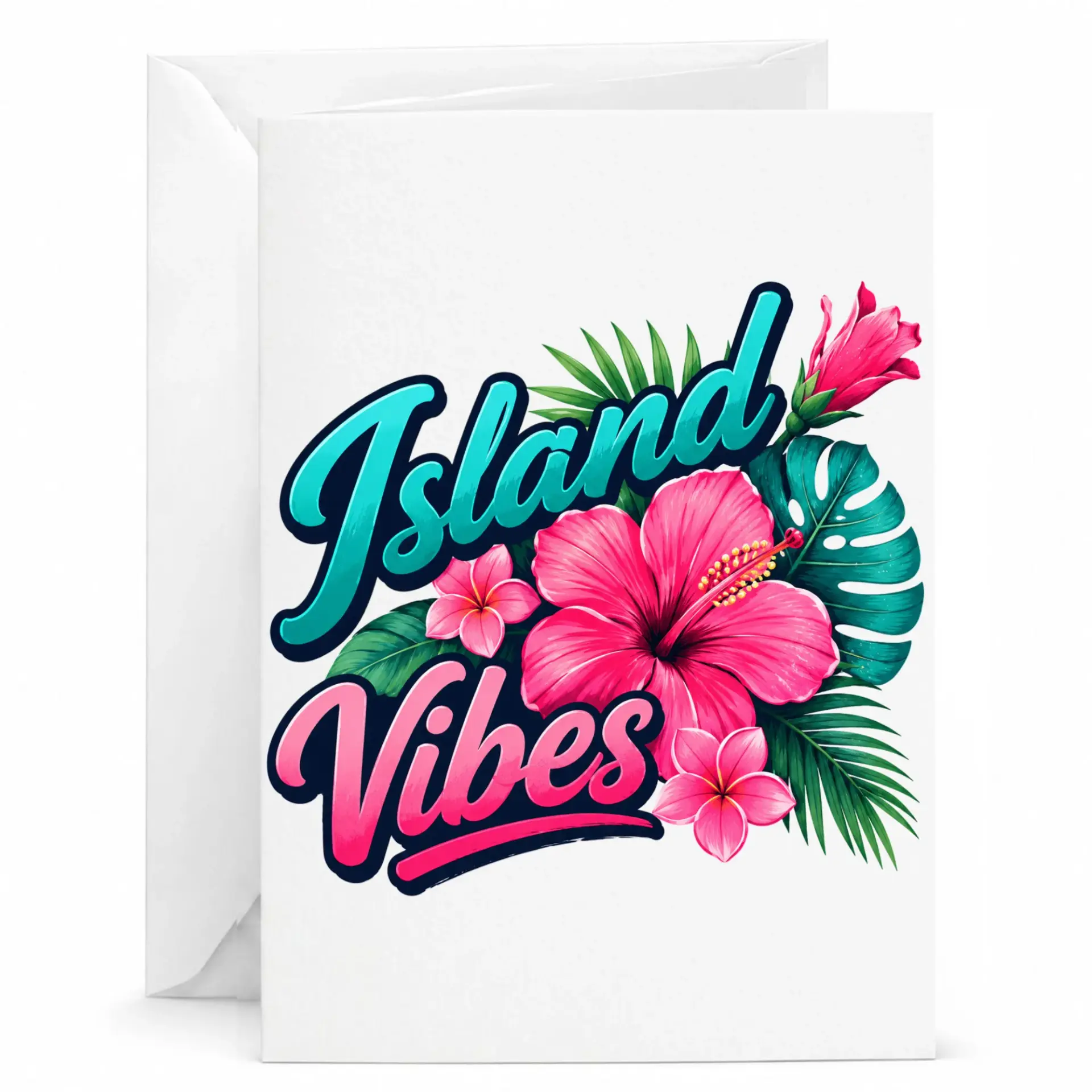 Island Vibes Tropical Hibiscus Greeting Card with Envelope, Floral Aloha Style Botanical Note for Special Occasions