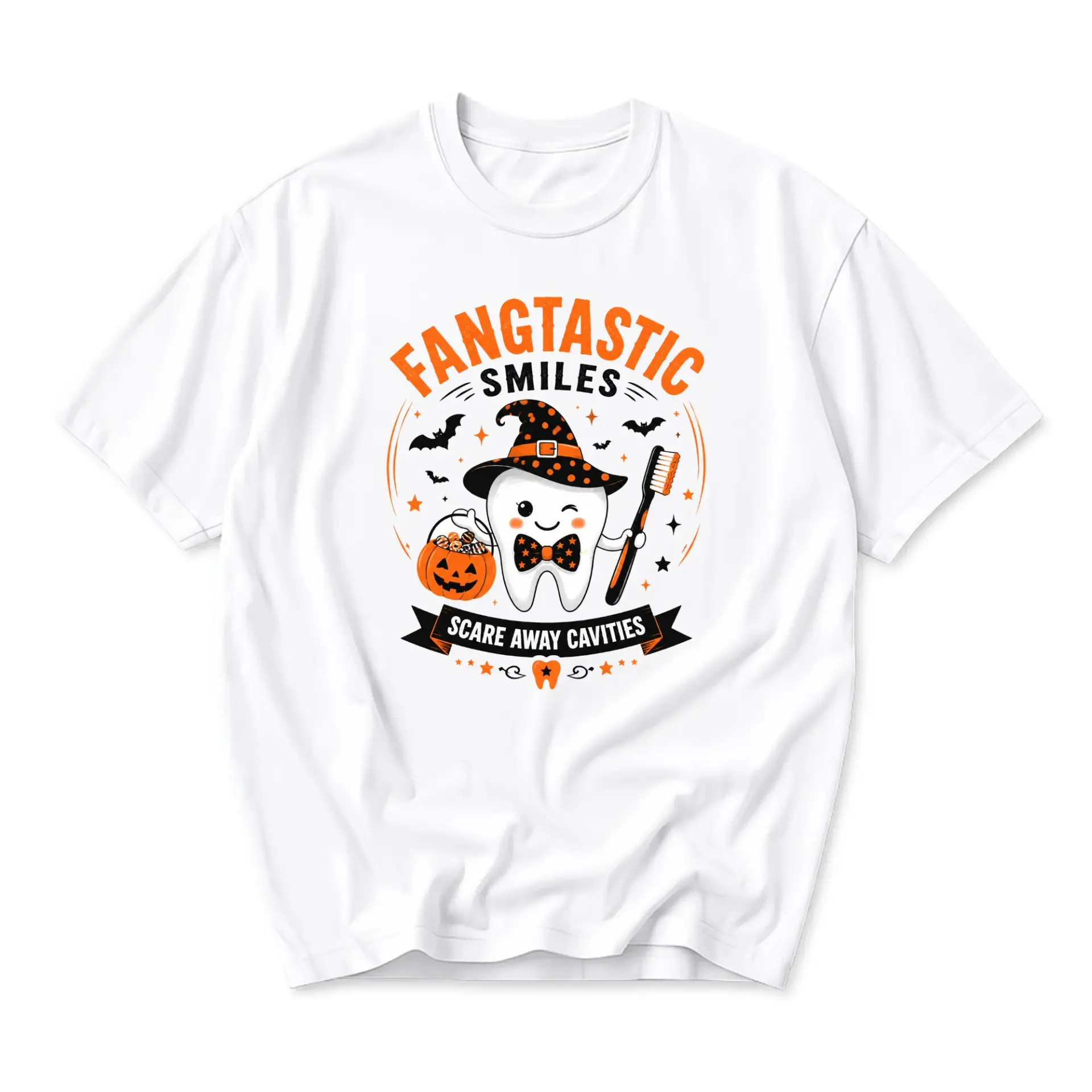 Funny Shirt Fangtastic Smiles Graphic Tee Unisex Crew Neck Short Sleeve Casual Cotton Blend Holiday Halloween Top