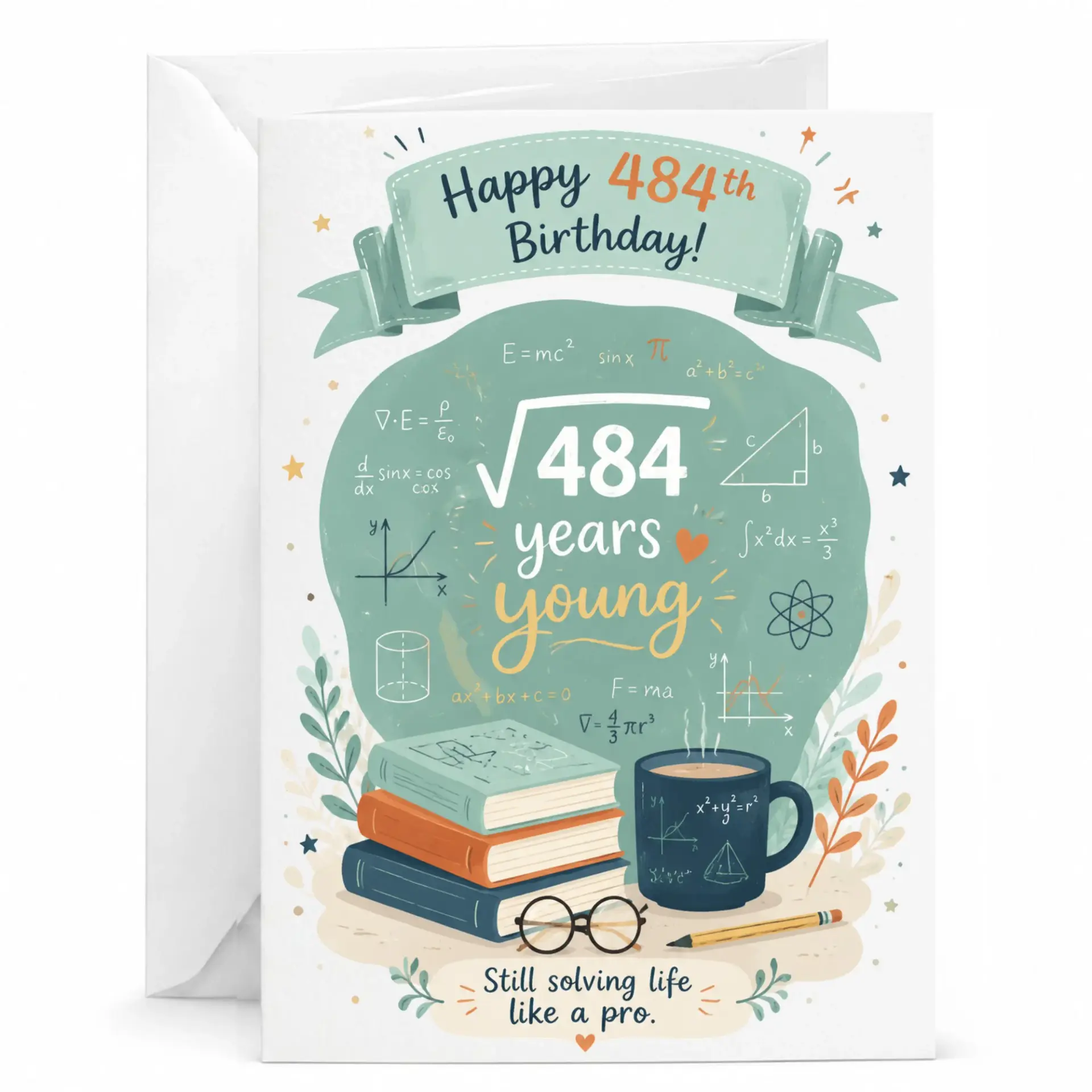 Funny Birthday Card for Math Lover - 484th Birthday Square Root Science Theme Greeting Card with Envelope