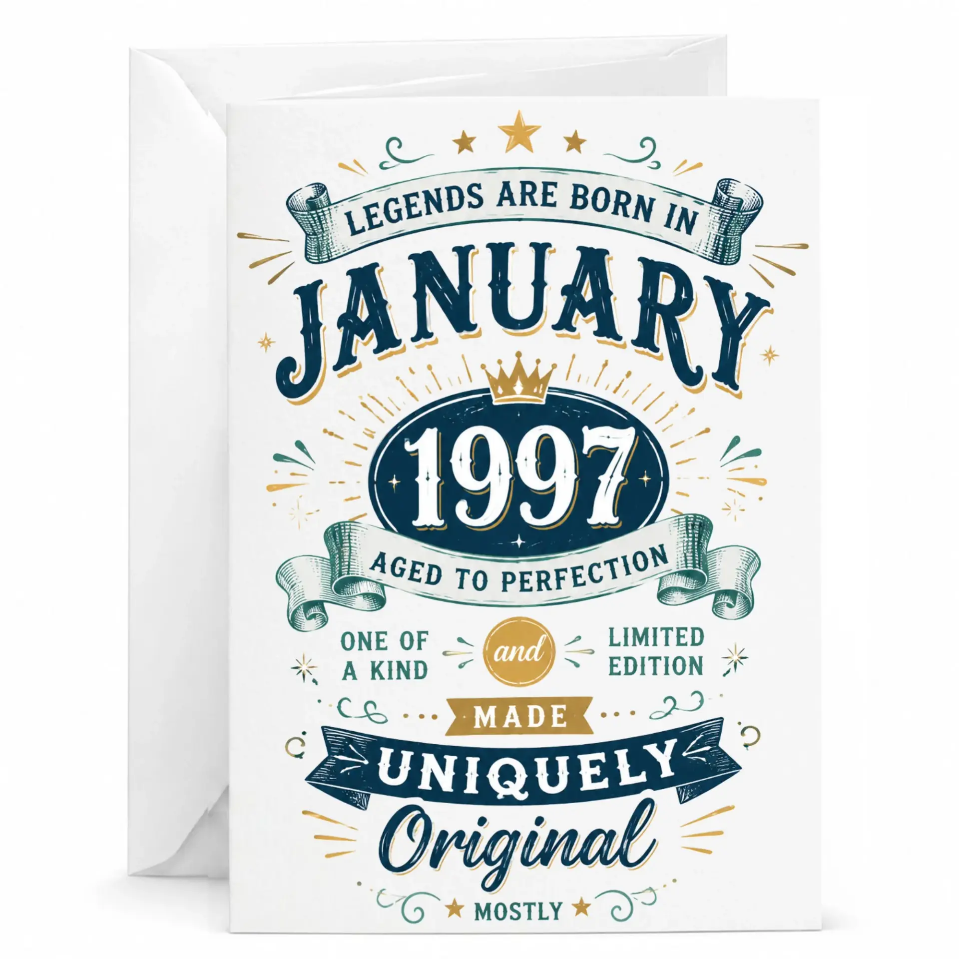 Birthday Card Legends Are Born in January 1997 Aged to Perfection Vintage Style Keepsake Greeting Card with Envelope