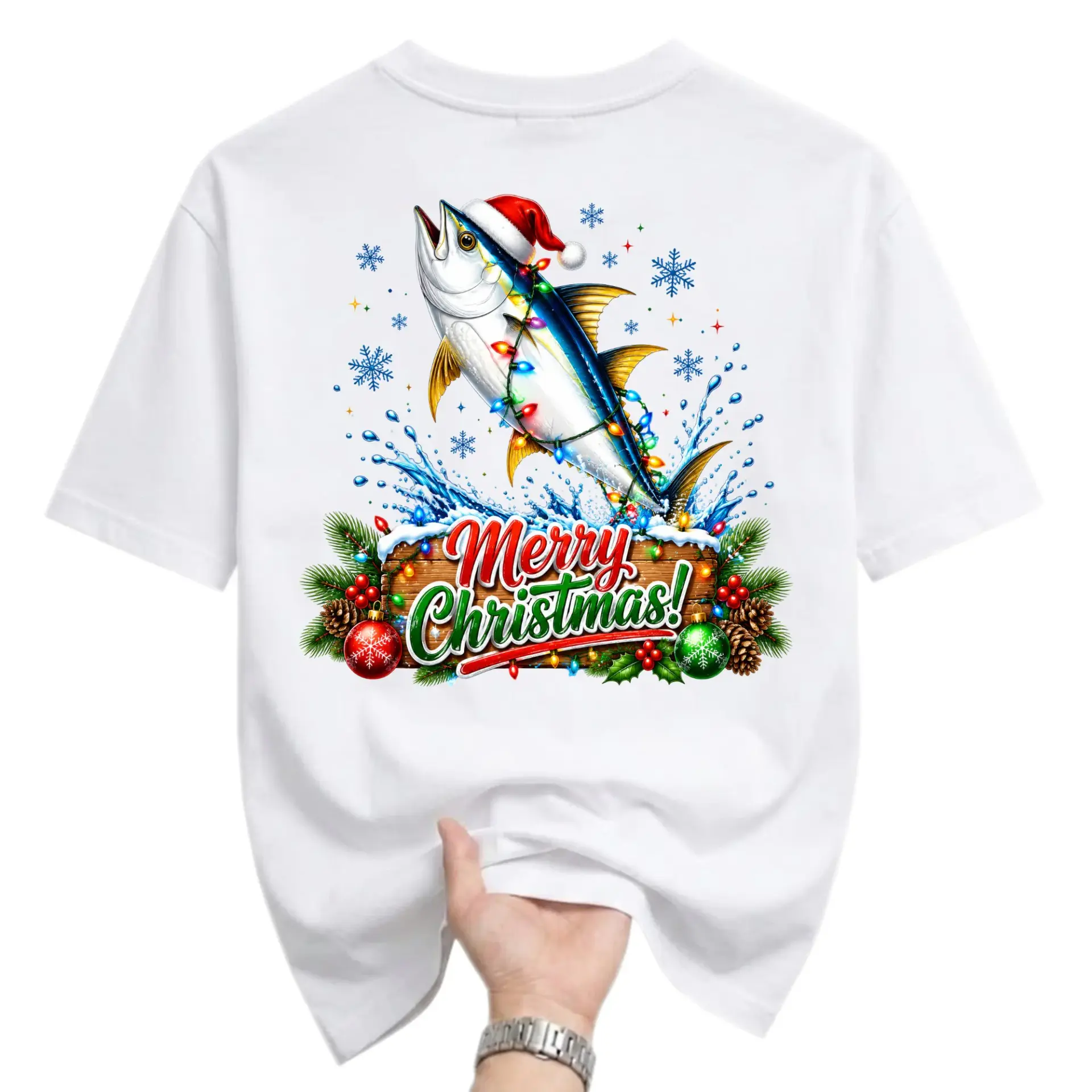 Graphic Tee Christmas Fishing T-Shirt for Men and Women Holiday Season