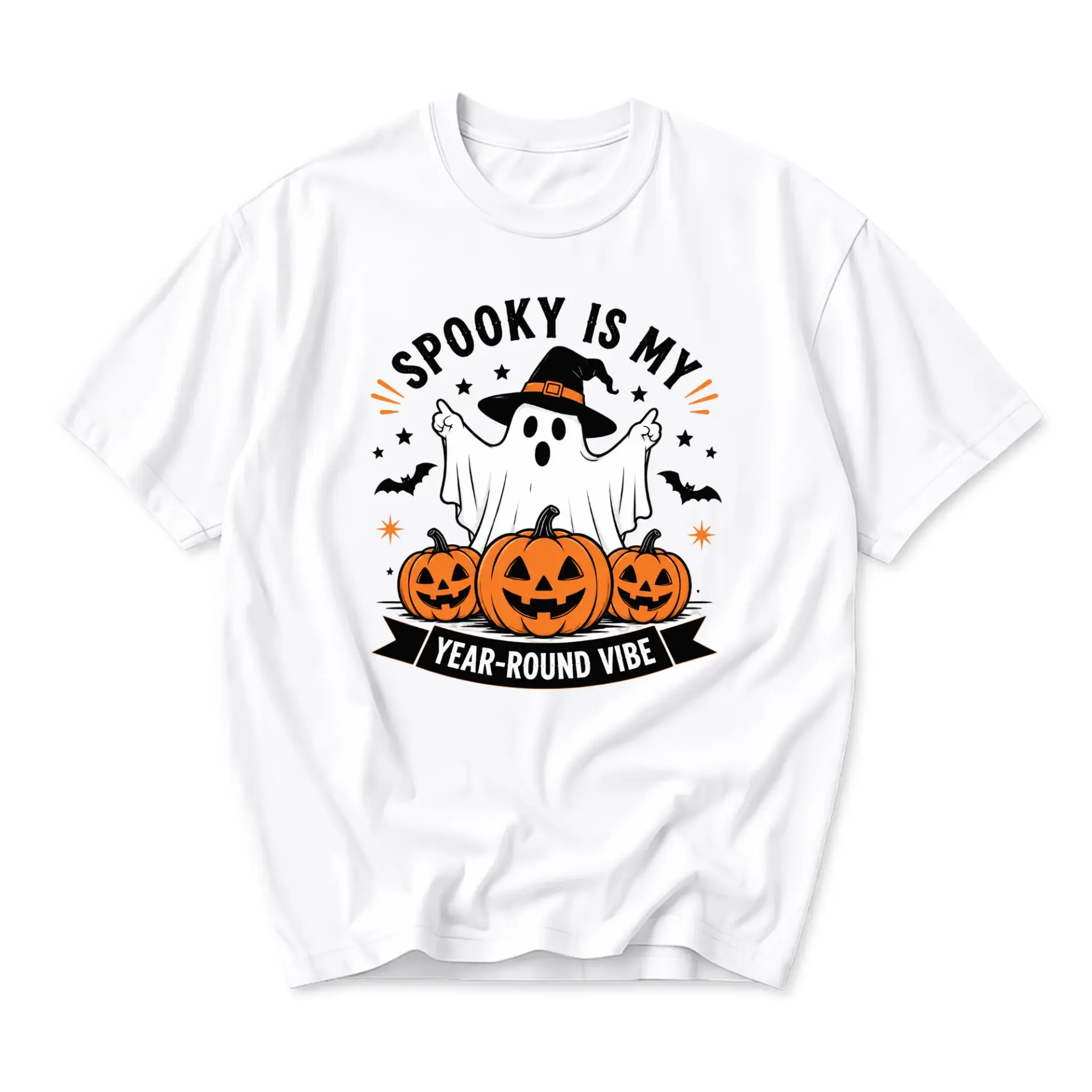 Graphic Tee Spooky Is My Year-Round Vibe Funny Halloween Shirt Unisex Crew Neck Comfortable Cotton Blend Casual Top