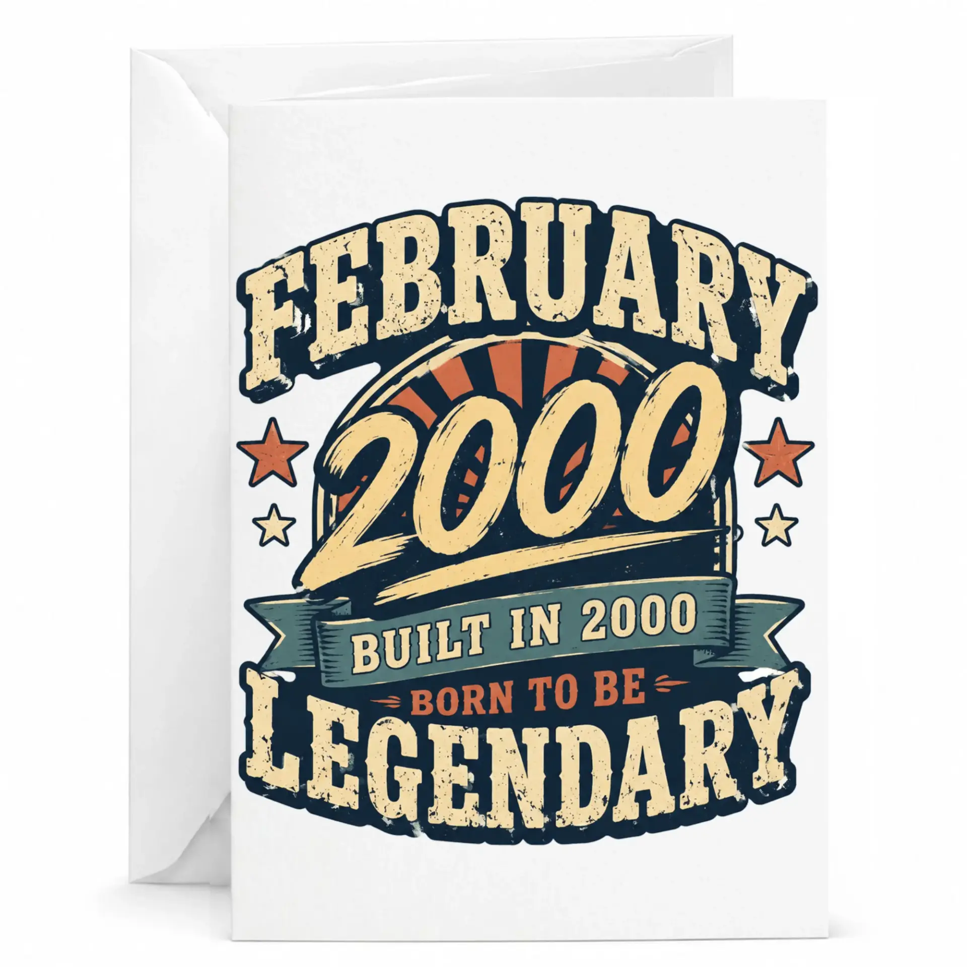 Birthday Card February 2000 Built in 2000 Born to Be Legendary Vintage Style Greeting Card with Matching White Envelope