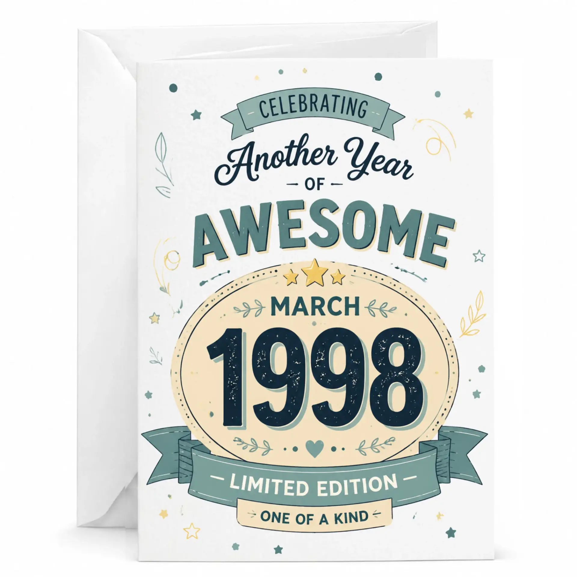 Birthday Card Celebrating Another Year of Awesome March 1998 Limited Edition Vintage Style Greeting Card 5x7 Inches