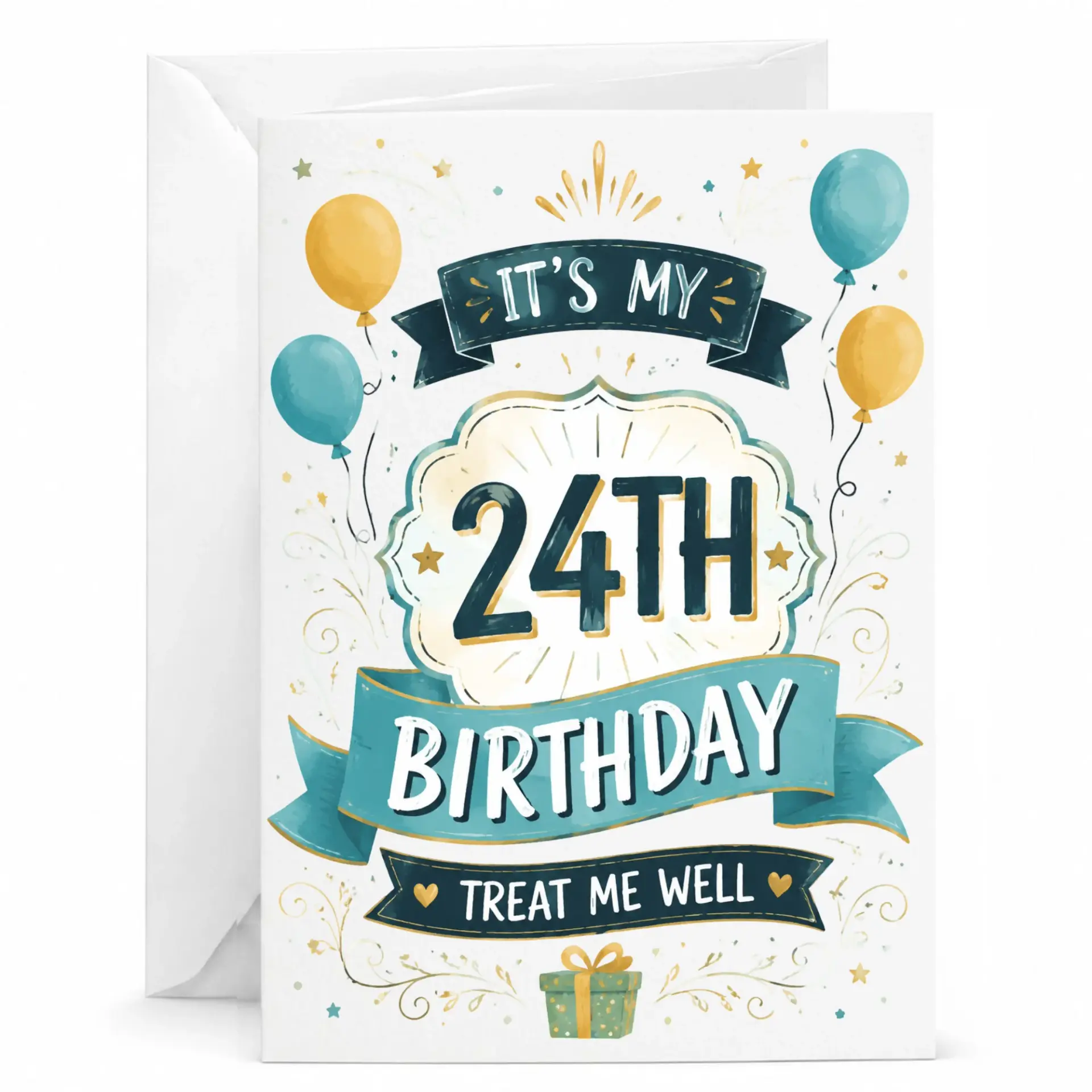 Birthday Card 24th Birthday Celebration Greeting Card with Matching Envelope for Twenty Fourth Year Milestone Anniversary