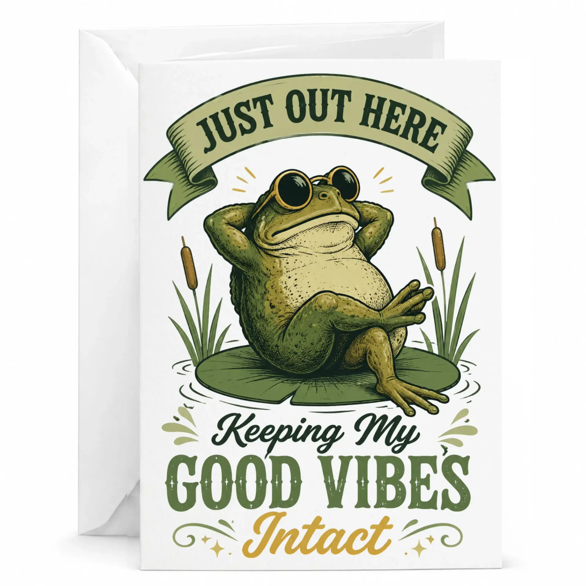 Funny Greeting Card with Envelope for Relaxing Toad Illustration Art Stationery Any Occasion