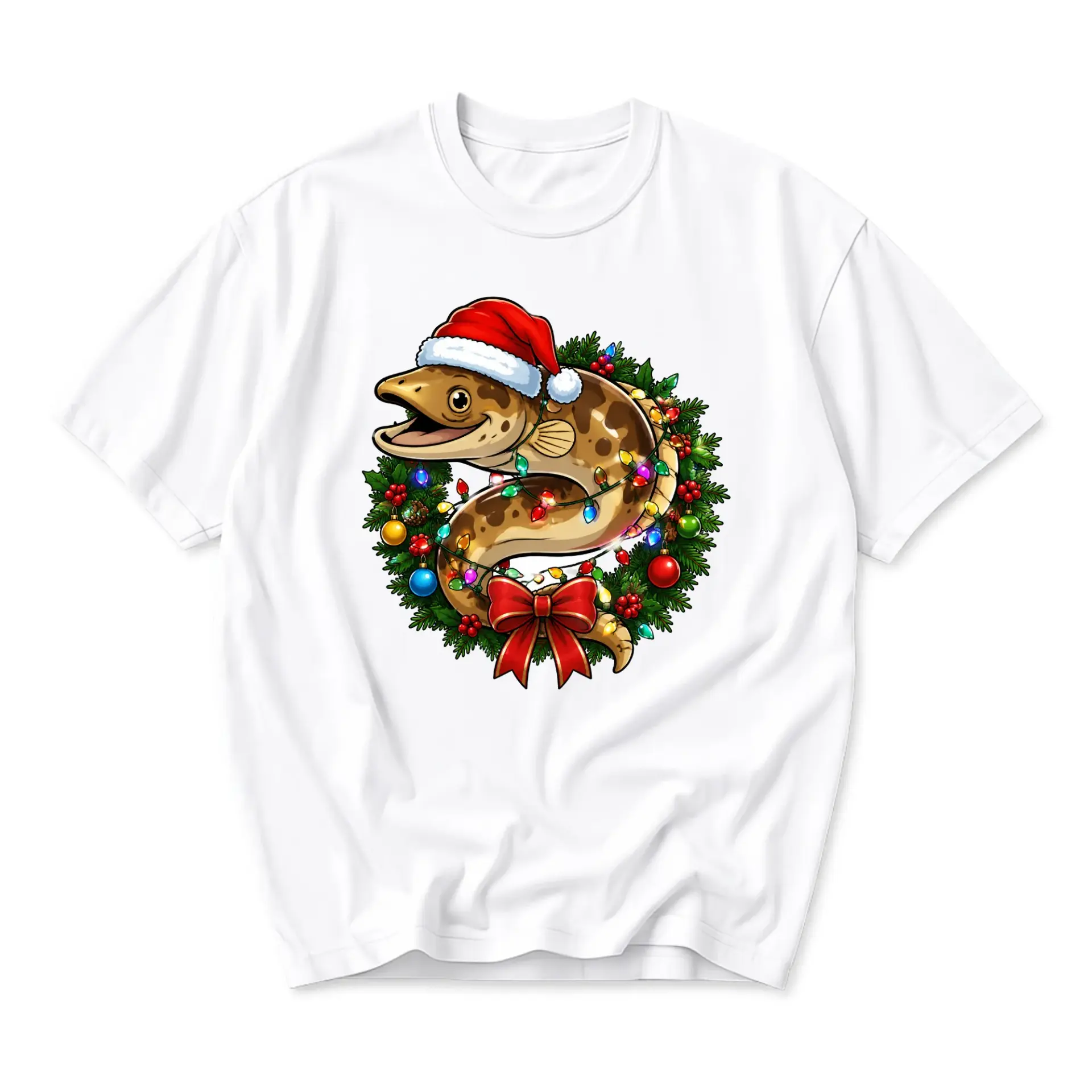 Graphic Tee Unisex Holiday Eel Christmas Wreath Shirt Soft Cotton Crew Neck