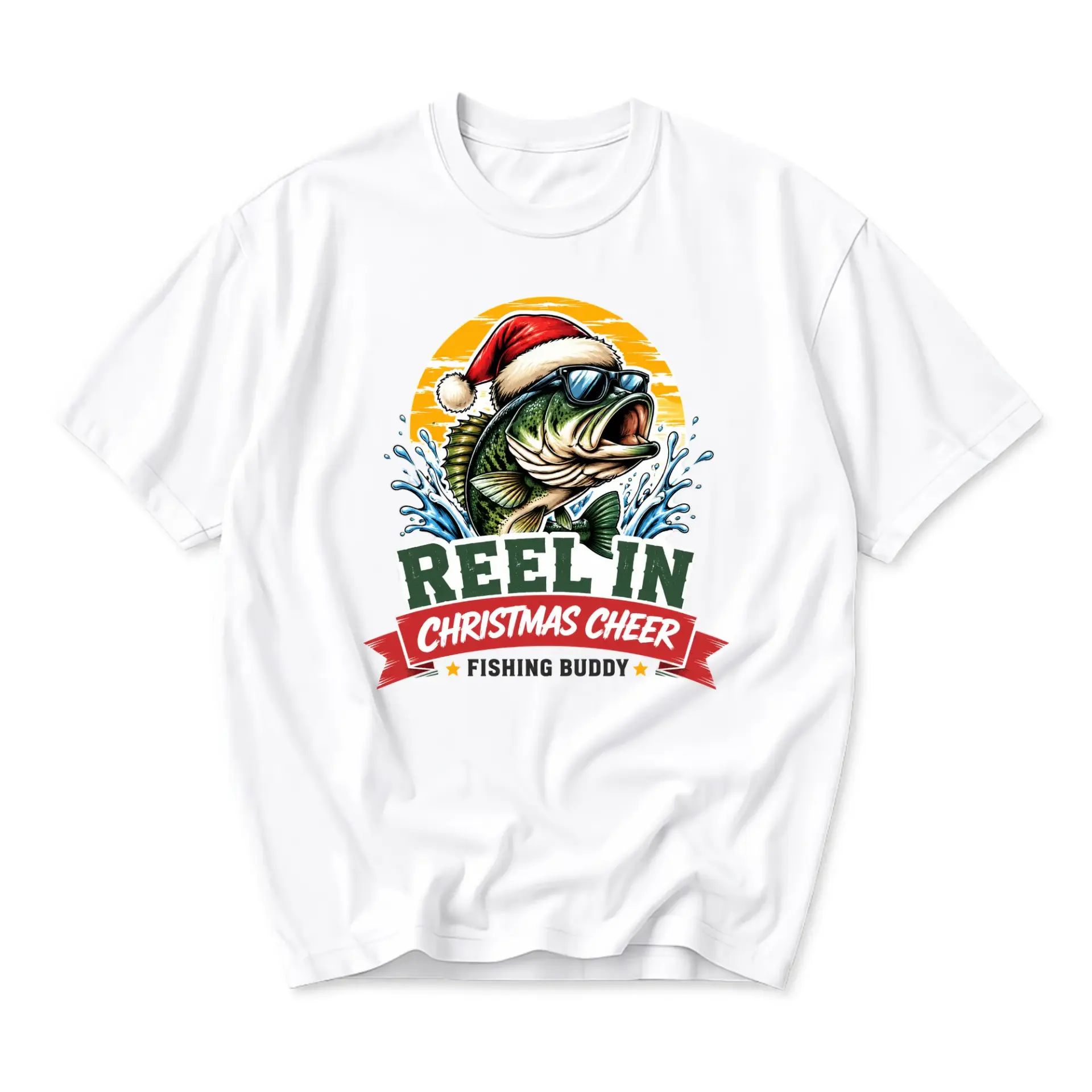 Funny Shirt Reel in Christmas Cheer Fishing Graphic Tee Holiday Seasonal