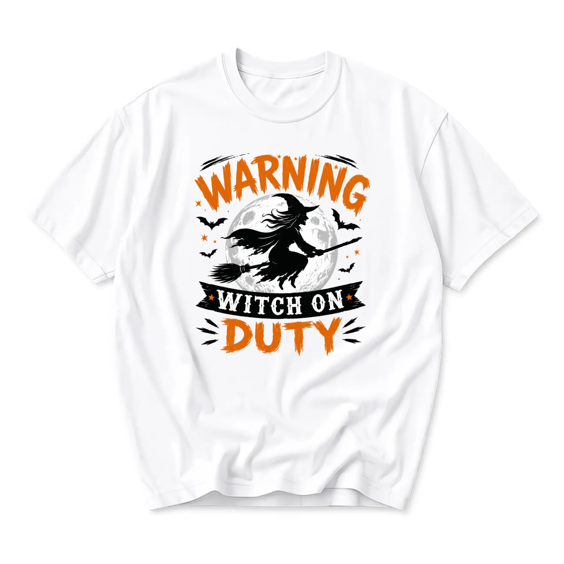 Graphic Tee Unisex Warning Witch on Duty Halloween Costume Shirt for Casual Fall Season Holiday Party Outfit Wear