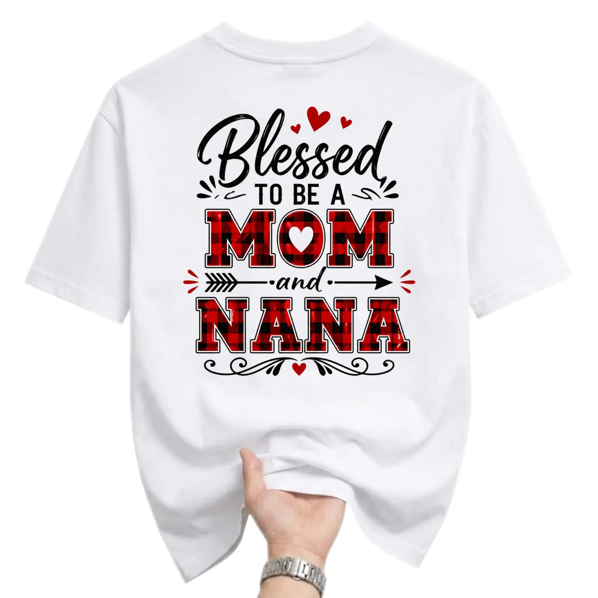 T-shirt Blessed to Be a Mom and Nana Graphic Tee Casual Unisex Crew Neck
