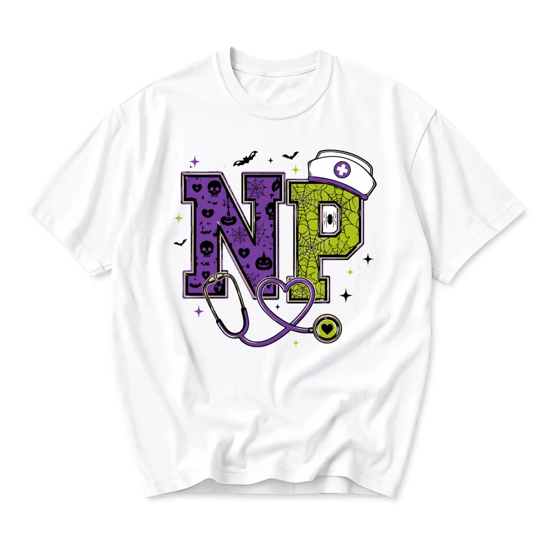T-shirt Graphic Tee Nurse Practitioner Np Halloween Theme Print Unisex Casual Crew Neck Comfortable Cotton Blend Shirt