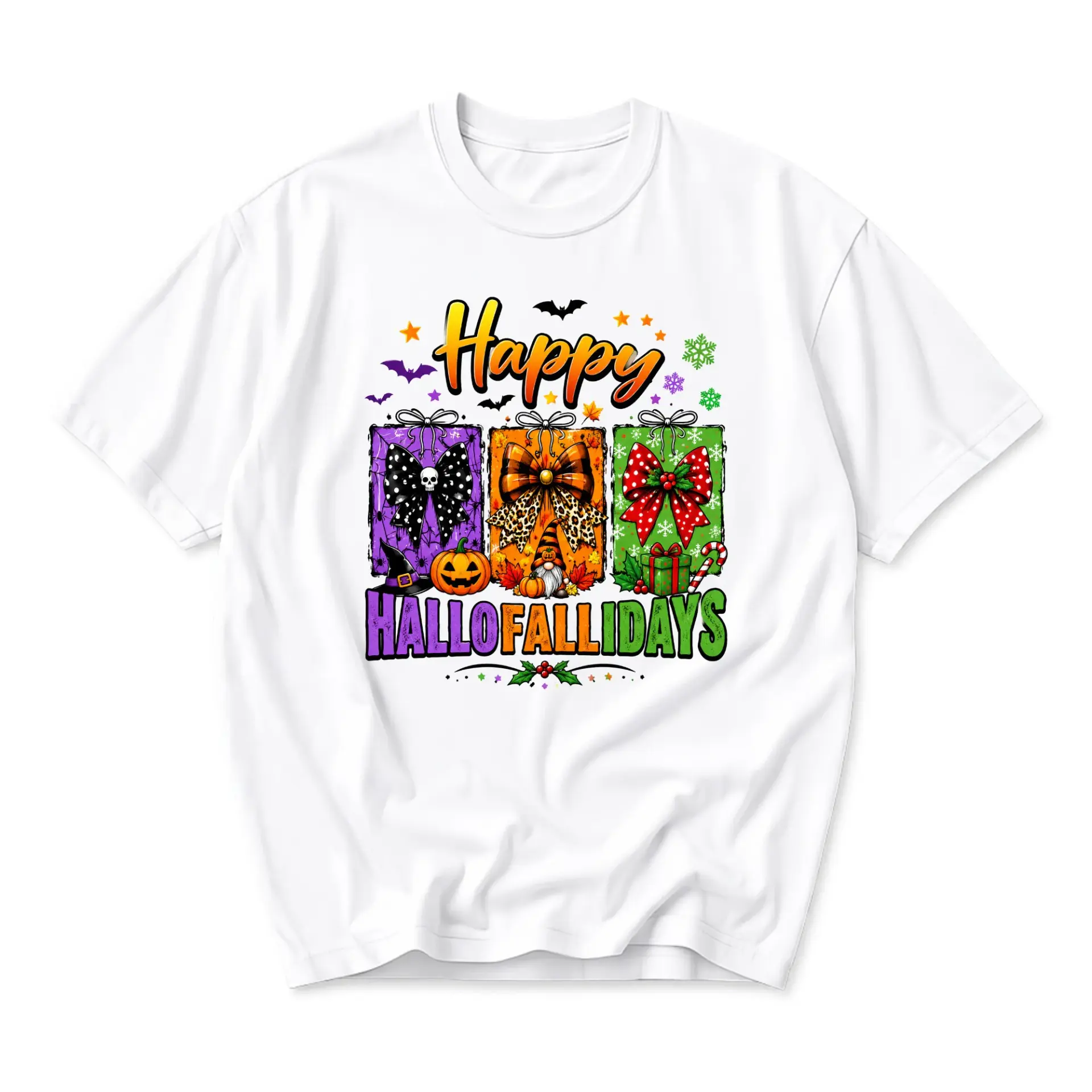 Funny Shirt Happy Hallofallidays Graphic Tee Seasonal Holiday Humor T-Shirt for Autumn Winter Celebrations Unisex Gift