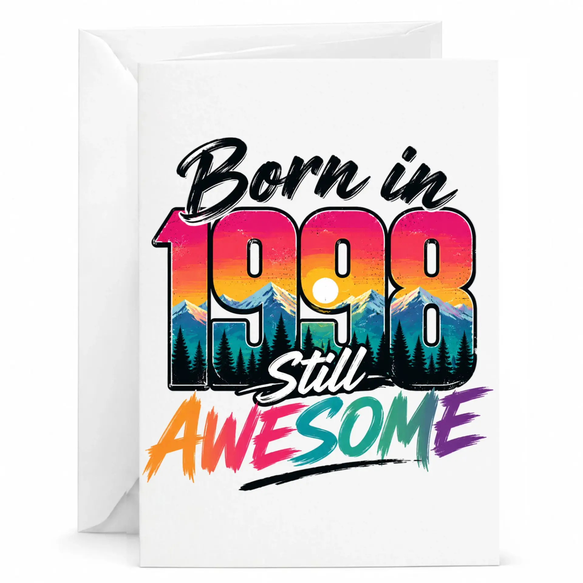 Birthday Card Born in 1998 Still Awesome Retro Mountain Sunset Graphic Design Premium Folded Greeting Card with Envelope