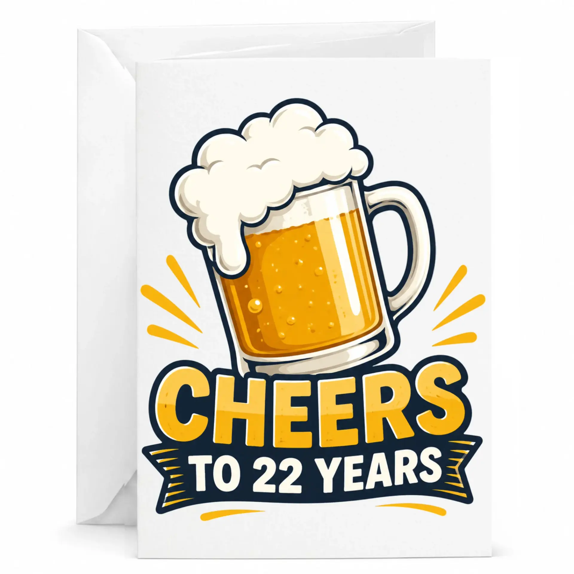 Funny Birthday Card Cheers to 22 Years Beer Design Greeting Card for Milestone Birthday Celebration and Party