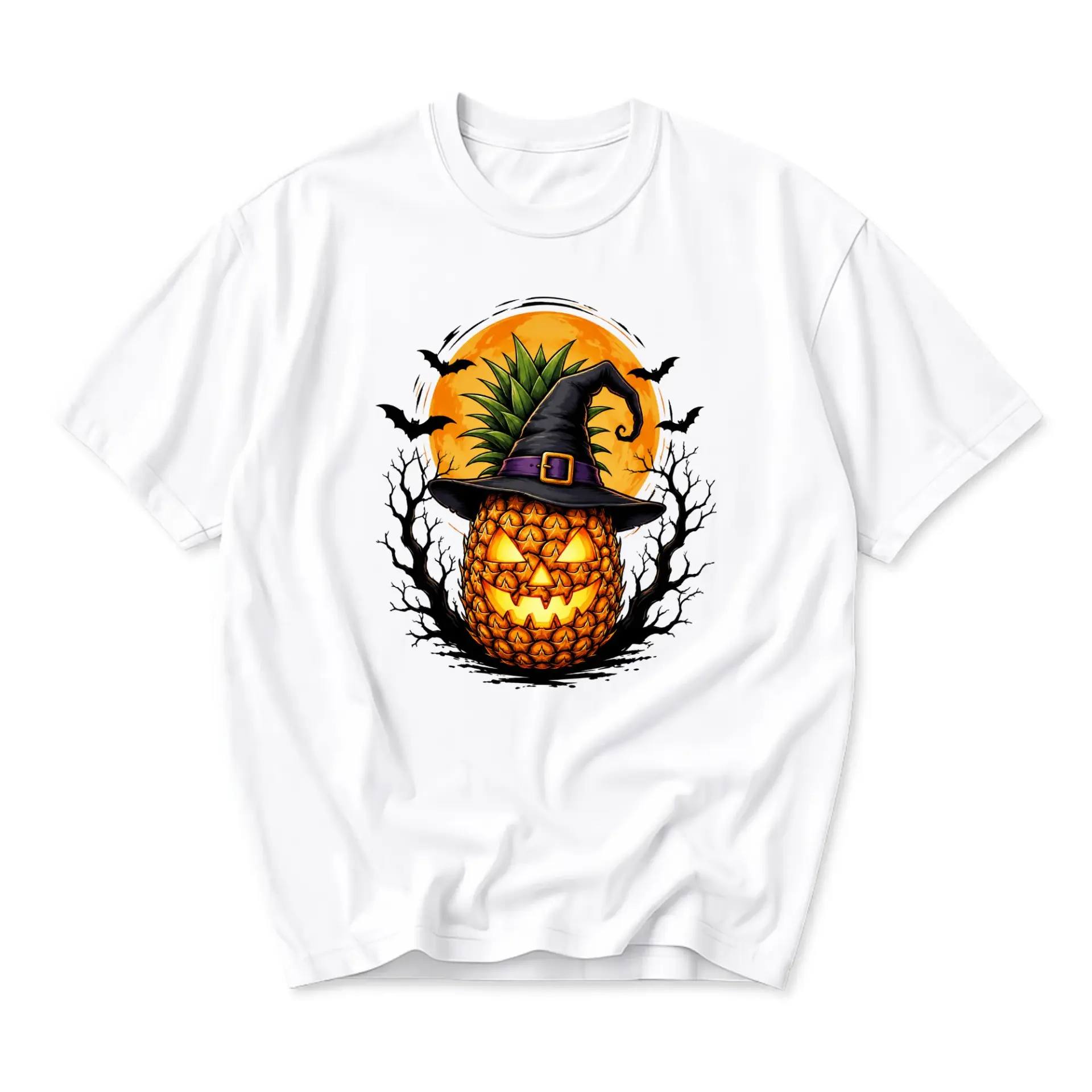 Graphic Tee Unisex Pineapple Jack O Lantern Witch Hat Halloween Shirt for Casual Wear and Festive Seasonal Outfits