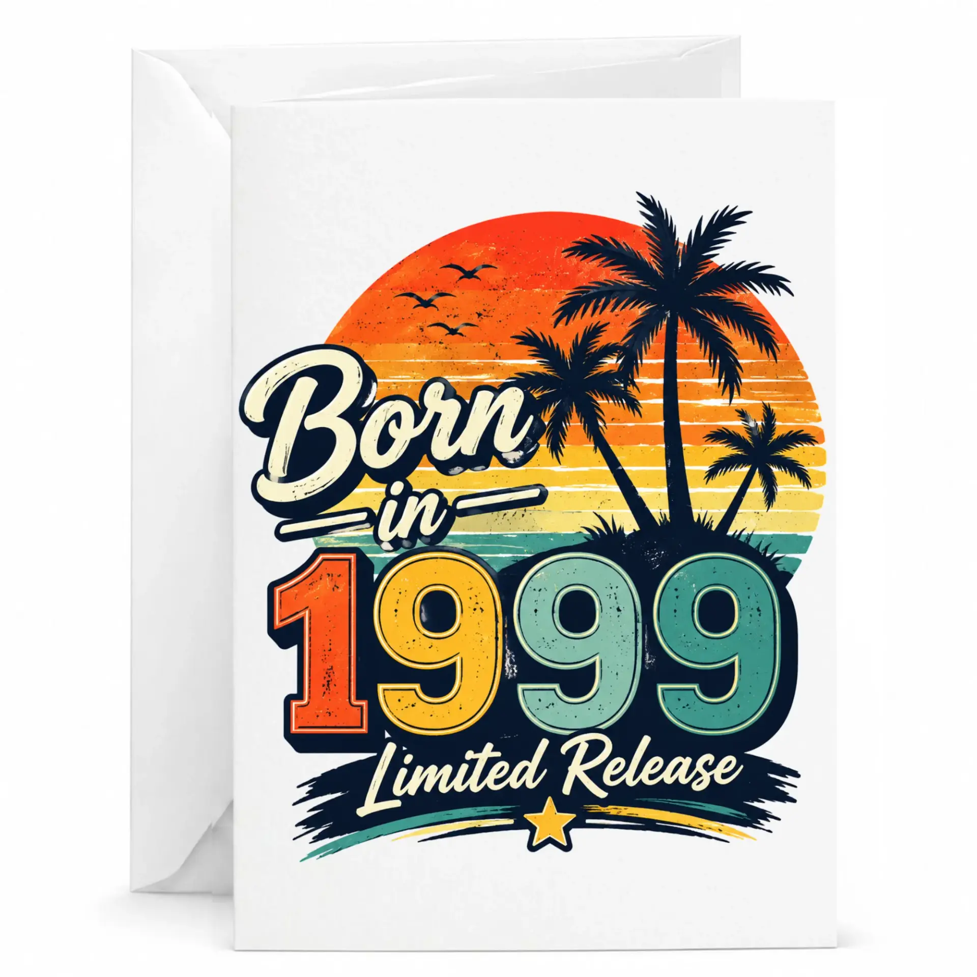 Birthday Card Born in 1999 Limited Release Vintage Tropical Sunset Theme Greeting Card for Milestone Celebration