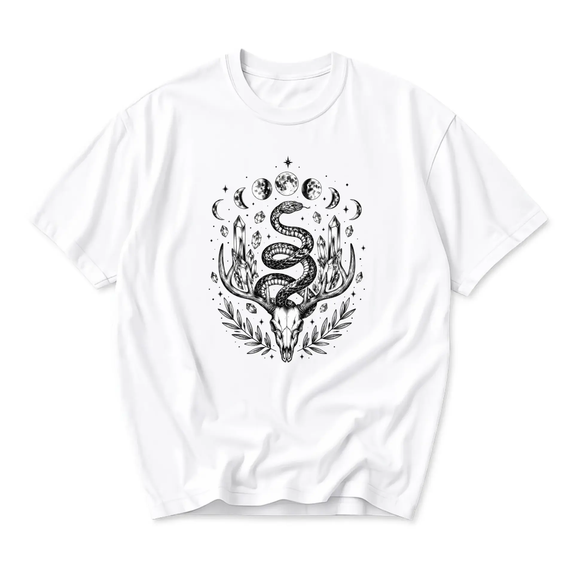 Graphic Tee Unisex Snake Skull Moon Phases Celestial Print Cotton Crew Neck Casual Summer Short Sleeve Shirt Top