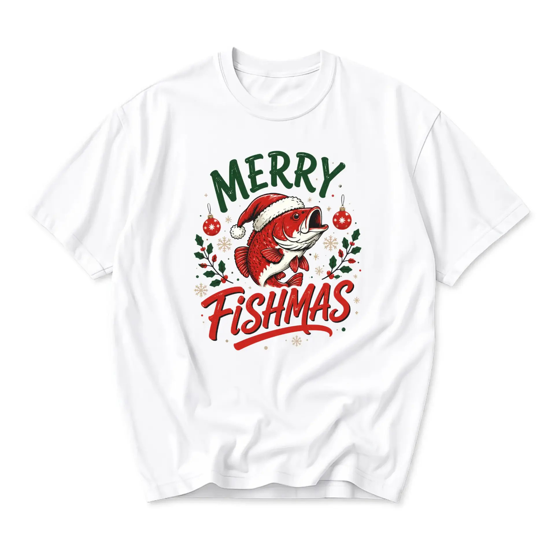 Funny Shirt Merry Fishmas Holiday Graphic Tee Unisex Casual Apparel for Fishing Enthusiasts and Winter Celebrations
