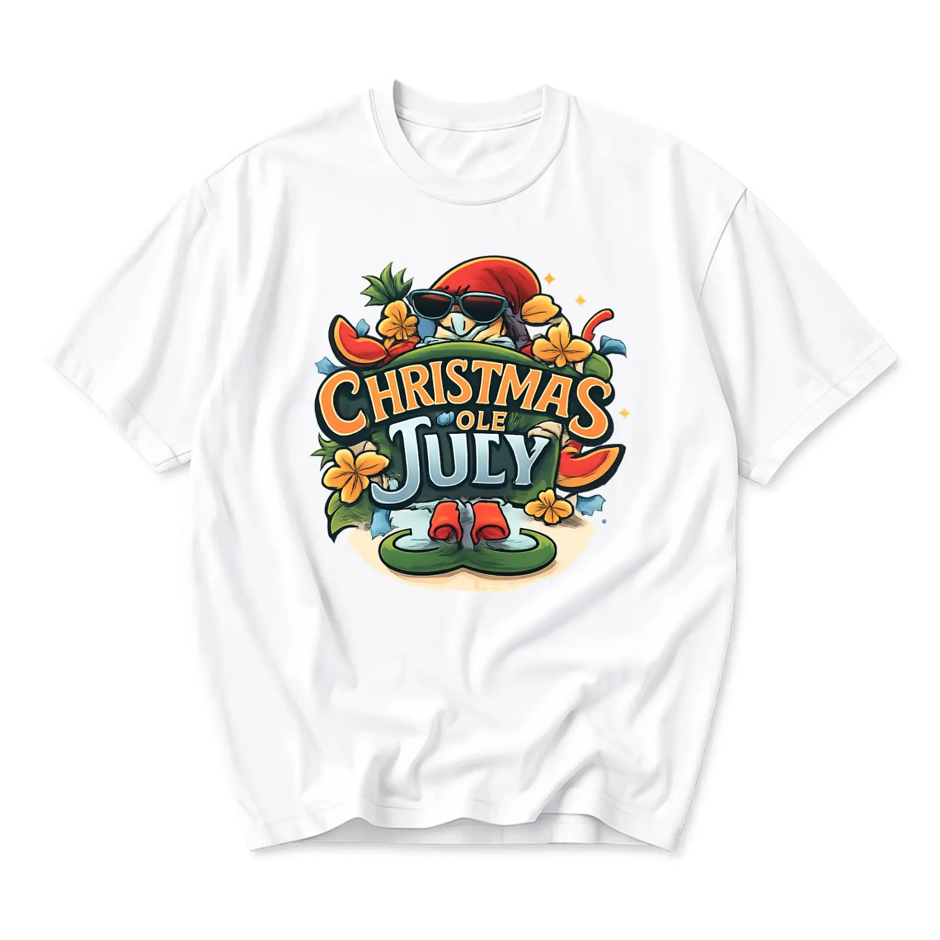 Graphic Tee Christmas in July Unisex Shirt Seasonal Tropical Beach Style