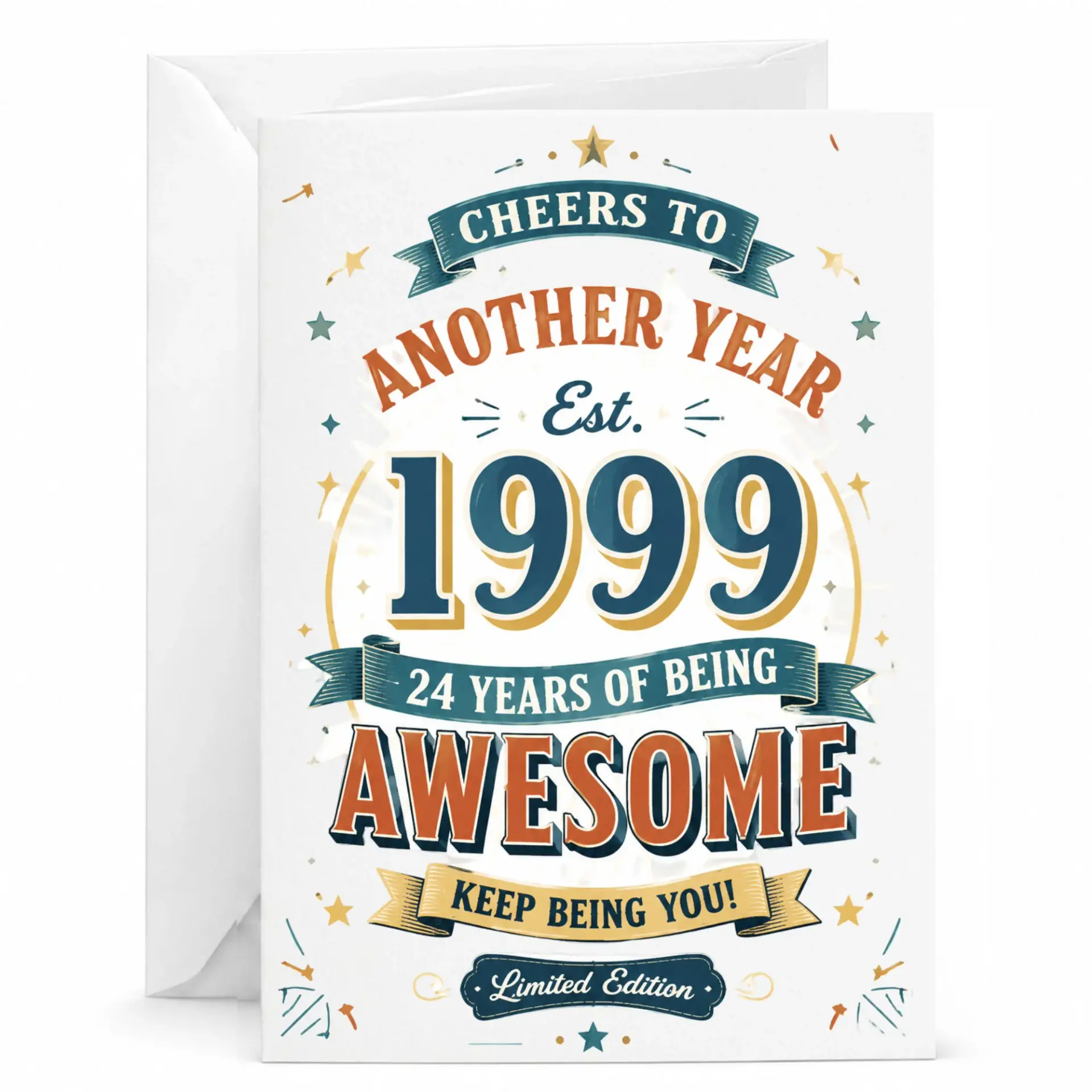 Birthday Card Cheers to Another Year Est 1999 24 Years of Being Awesome Greeting Card with Envelope 5x7 Inches