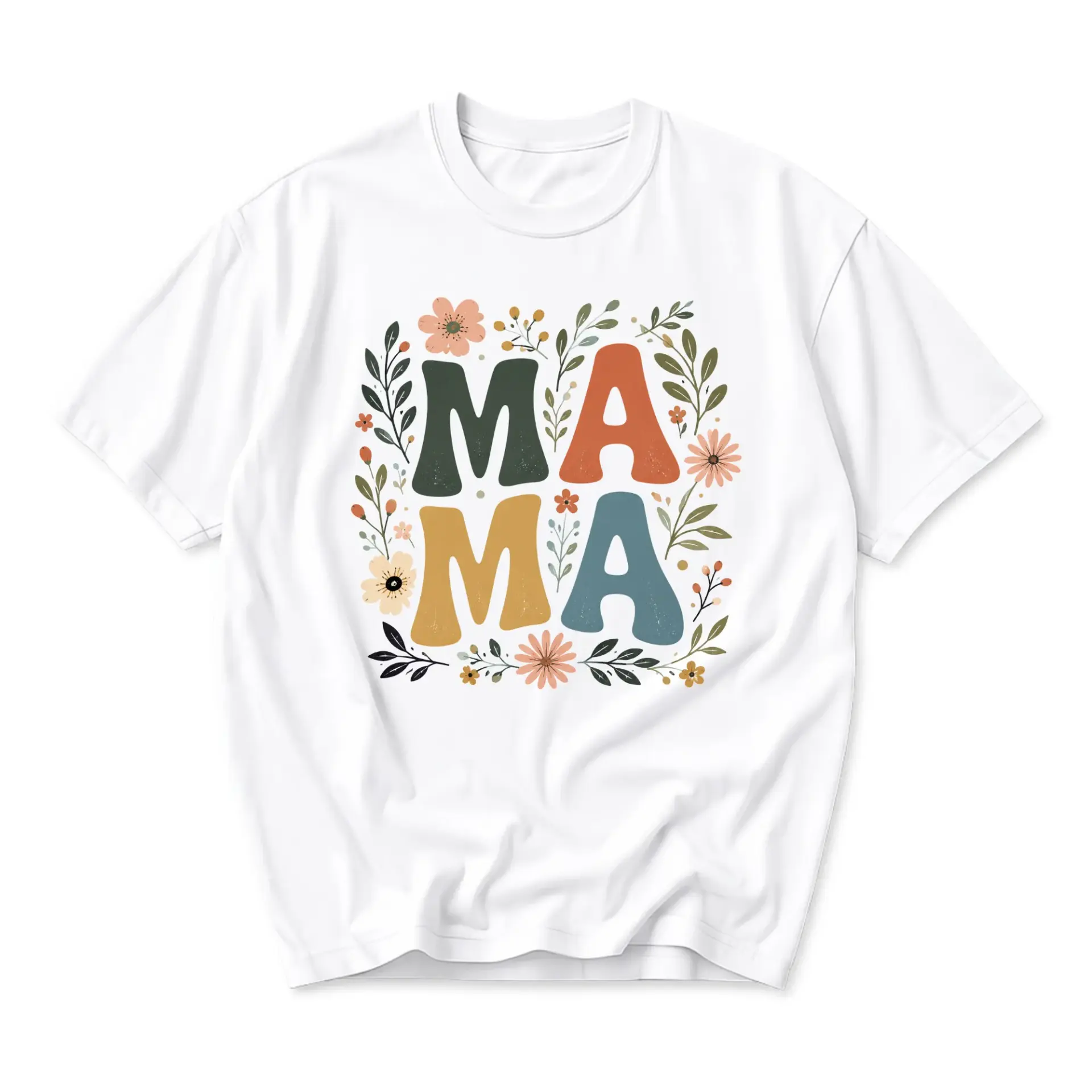 Graphic Tee Mama Floral Design Unisex Crew Neck T-Shirt Soft Breathable Casual Everyday Wear Apparel for Women and Men
