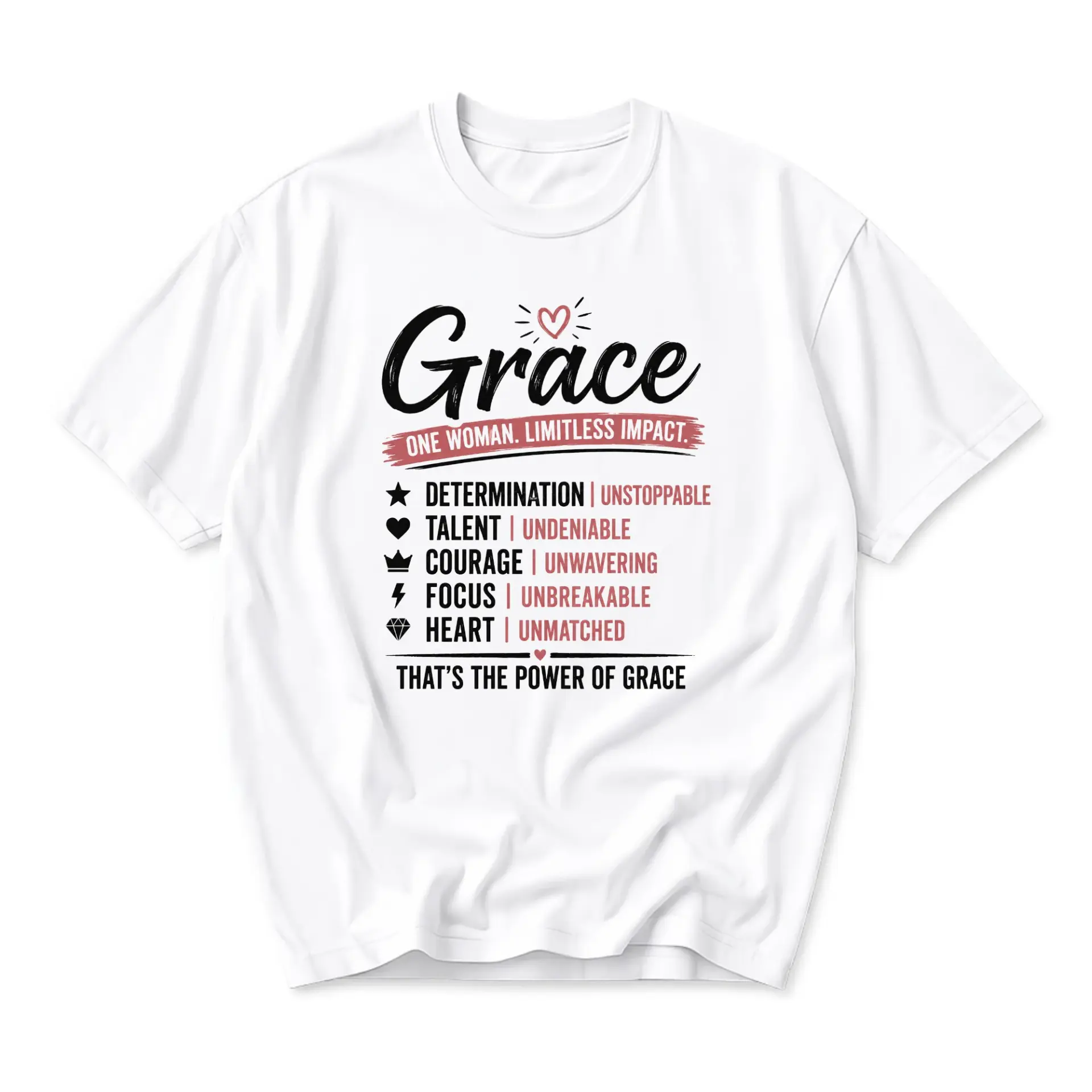 Graphic Tee Grace One Woman Limitless Impact Inspirational Quote Shirt Casual Unisex Crew Neck Apparel White