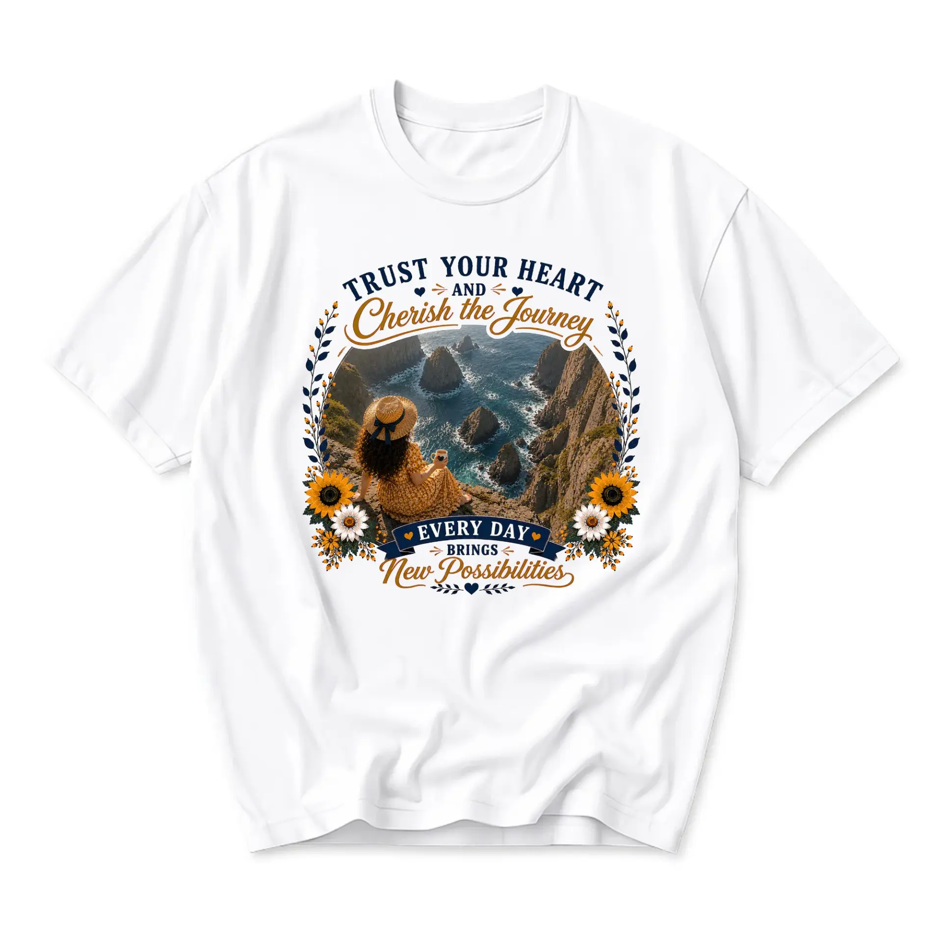 Graphic Tee Trust Your Heart Nature Aesthetic Casual Unisex Crew Neck T-Shirt Inspirational Sunflower Shirt