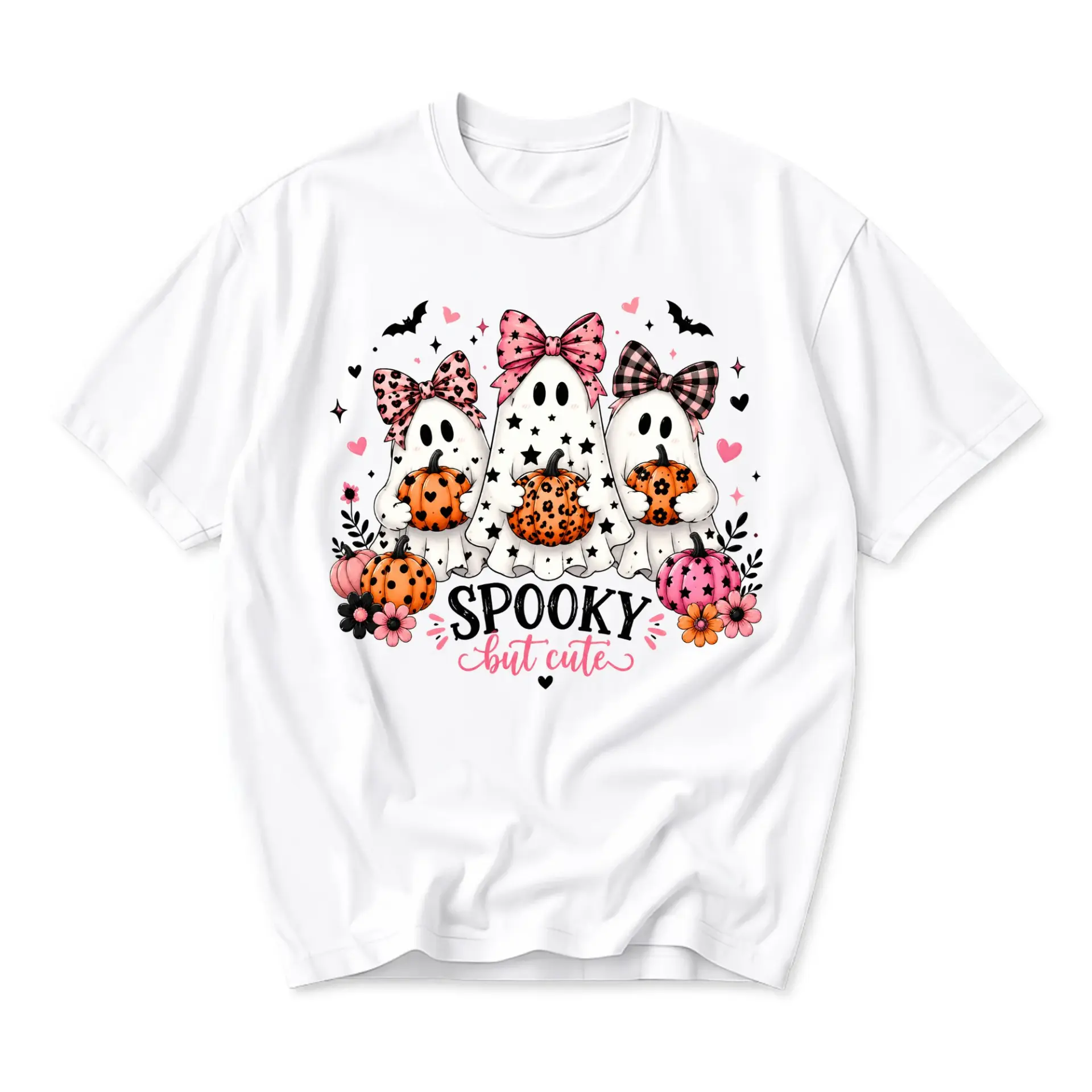 Graphic Tee Spooky but Cute Ghost T-Shirt Fall Seasonal Apparel Unisex Casual Everyday Short Sleeve Crew Neck Top