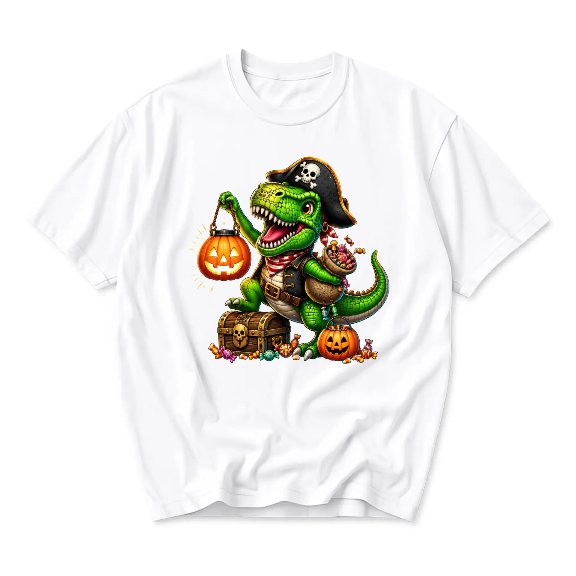 Graphic Tee Funny Pirate T-Rex Halloween Costume Unisex Crew Neck Shirt Comfortable Casual Everyday Cotton Blend Top