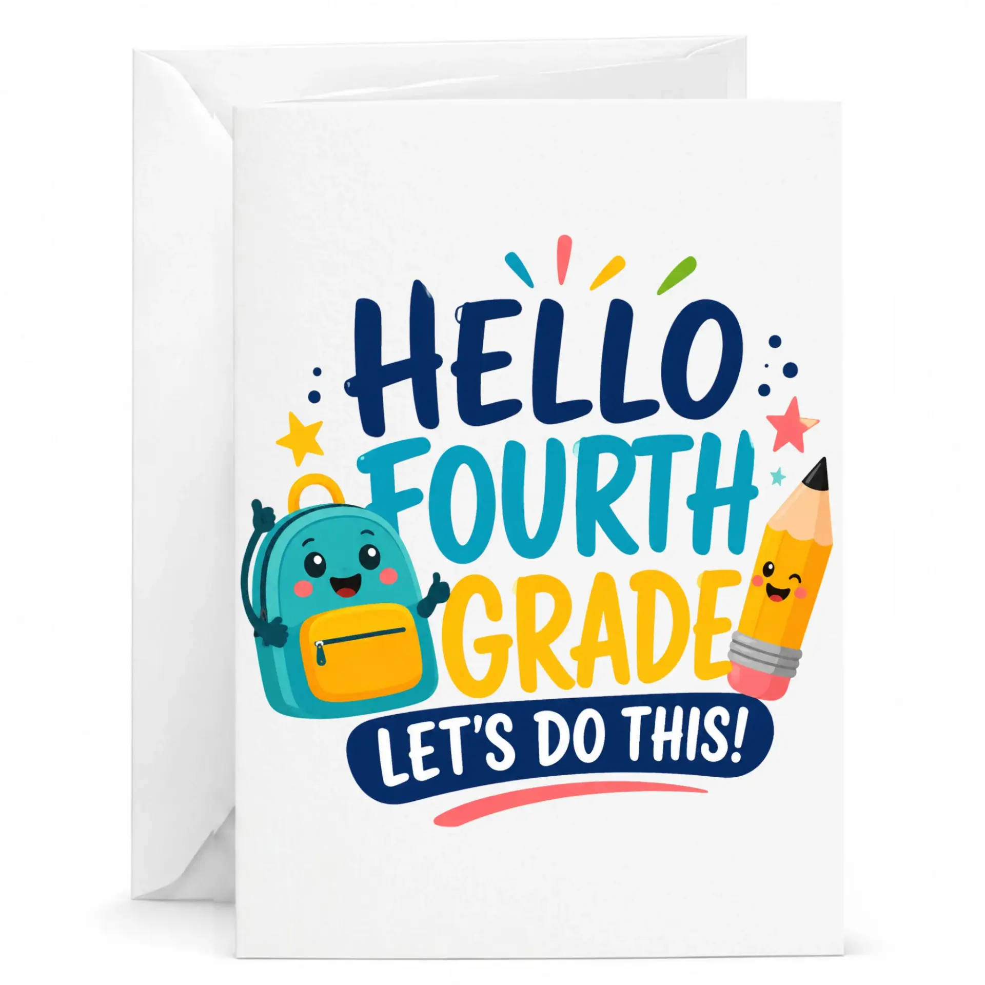 Greeting Card Hello Fourth Lets Do This Enthusiastic Motivational Design Printed Note for New Academic Year