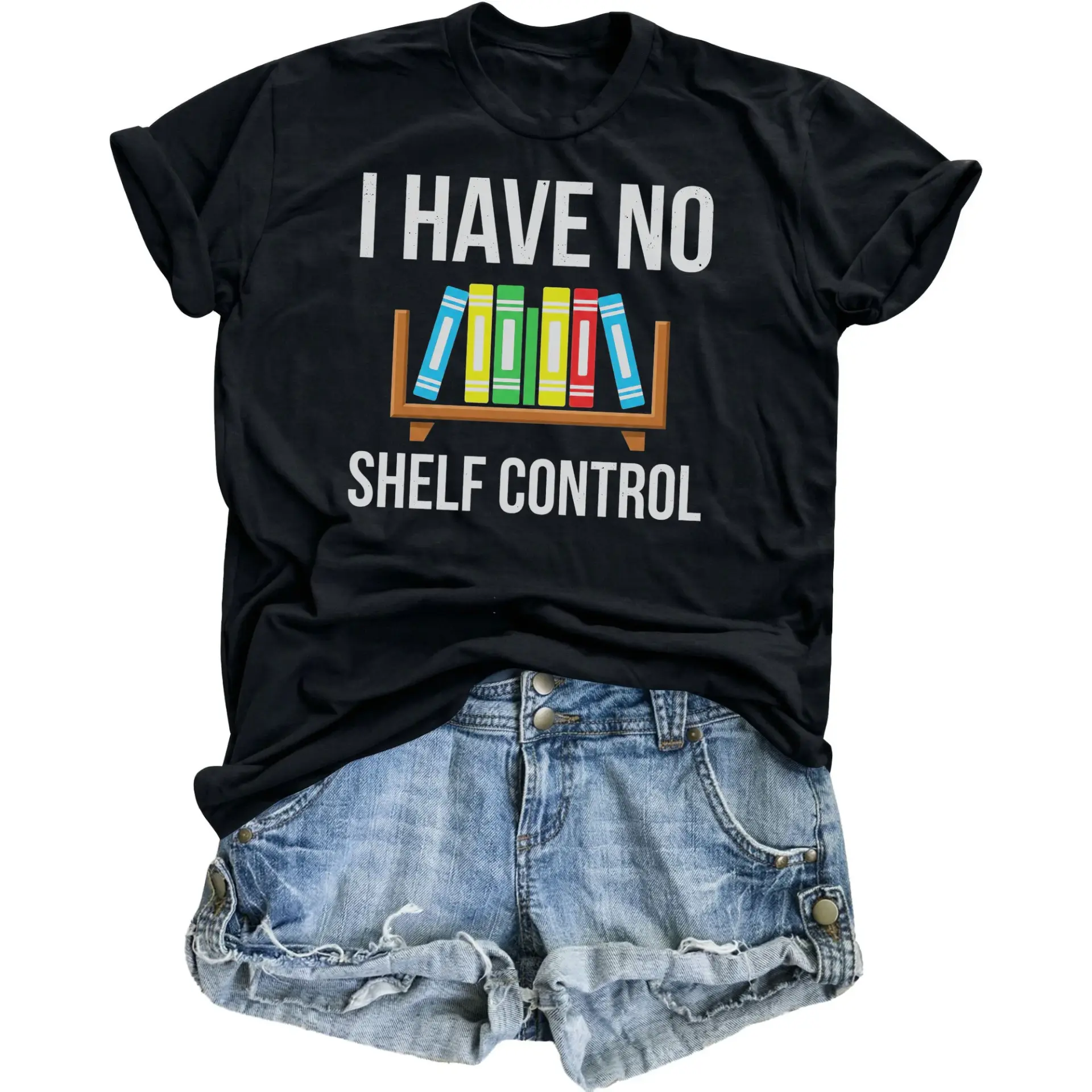 Funny Shelf Book Lover Graphic Tee Unisex Crew Neck Casual Cotton Blend Short Sleeve Reading Enthusiast Shirt