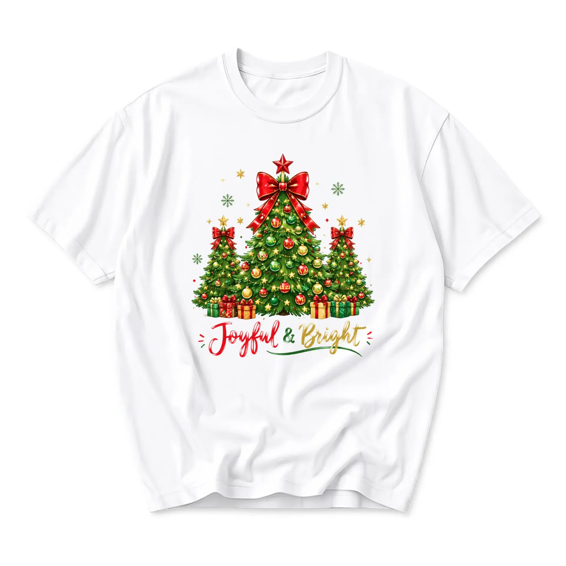 T-shirt Joyful and Bright Christmas Tree Graphic Tee Unisex Holiday Crew