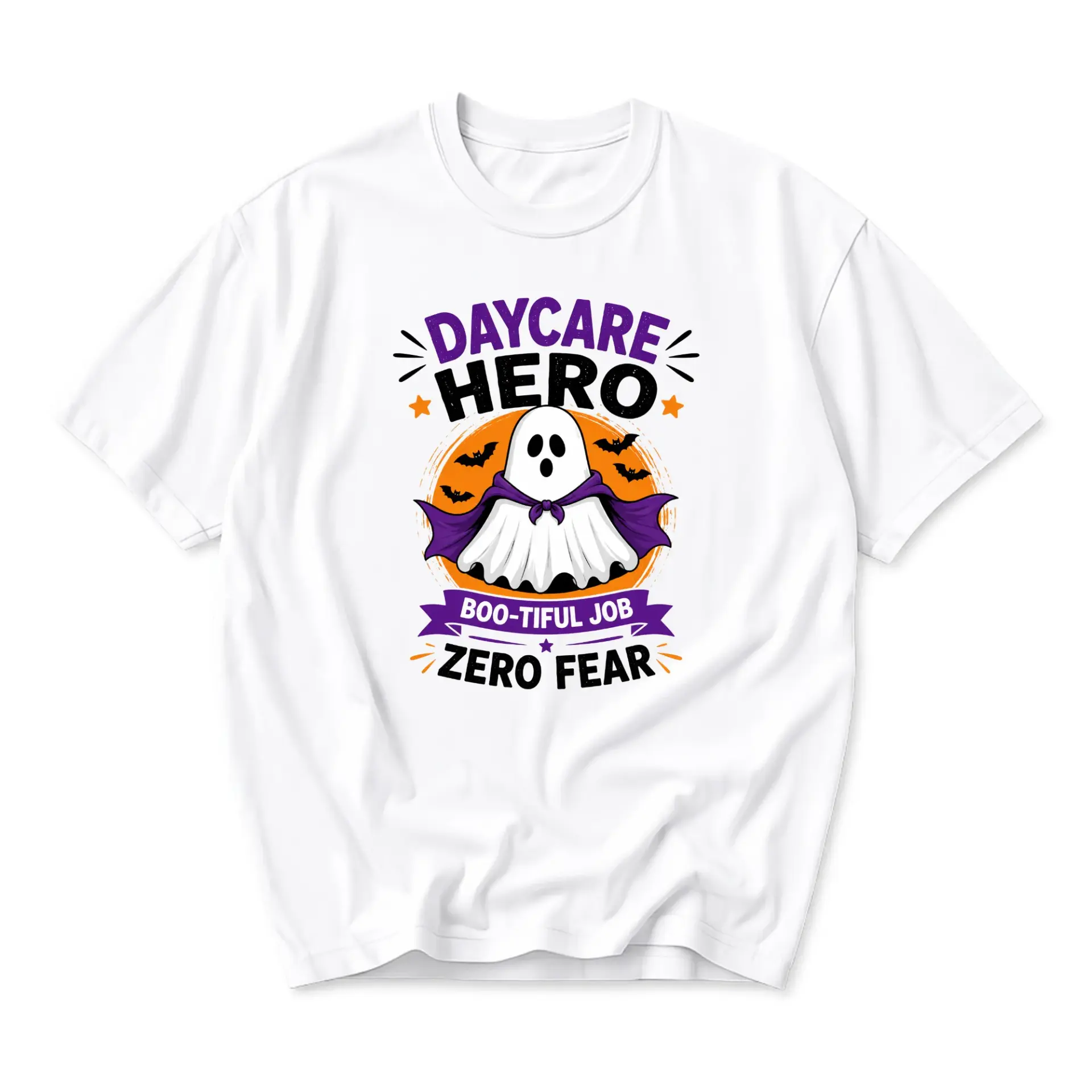 Funny Shirt Daycare Hero Boo-Tiful Job Ghost Graphic Tee Unisex Casual Apparel for Autumn and Halloween Season