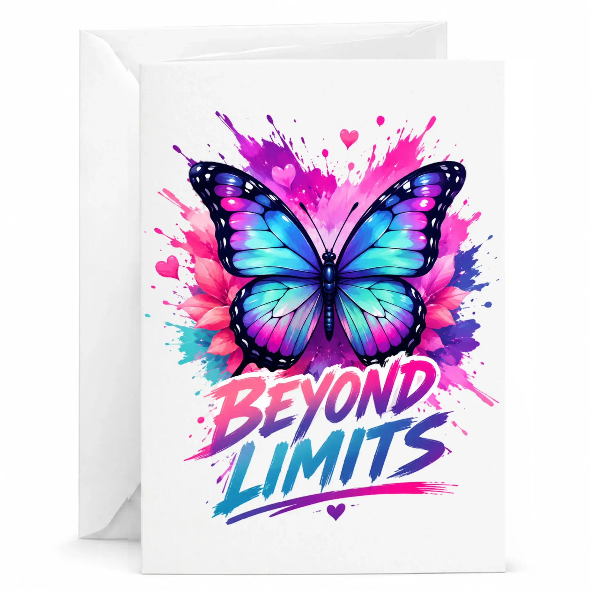 Inspirational Butterfly Beyond Limits Greeting Card with Envelope, Vibrant Watercolor Motivational Note Card
