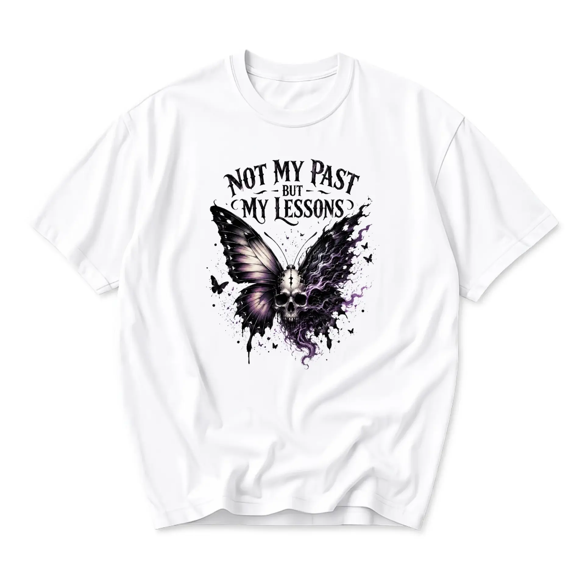 Graphic Tee Not My Past but My Lessons Skull Butterfly Art Unisex Casual Short Sleeve Crew Neck Cotton Shirt