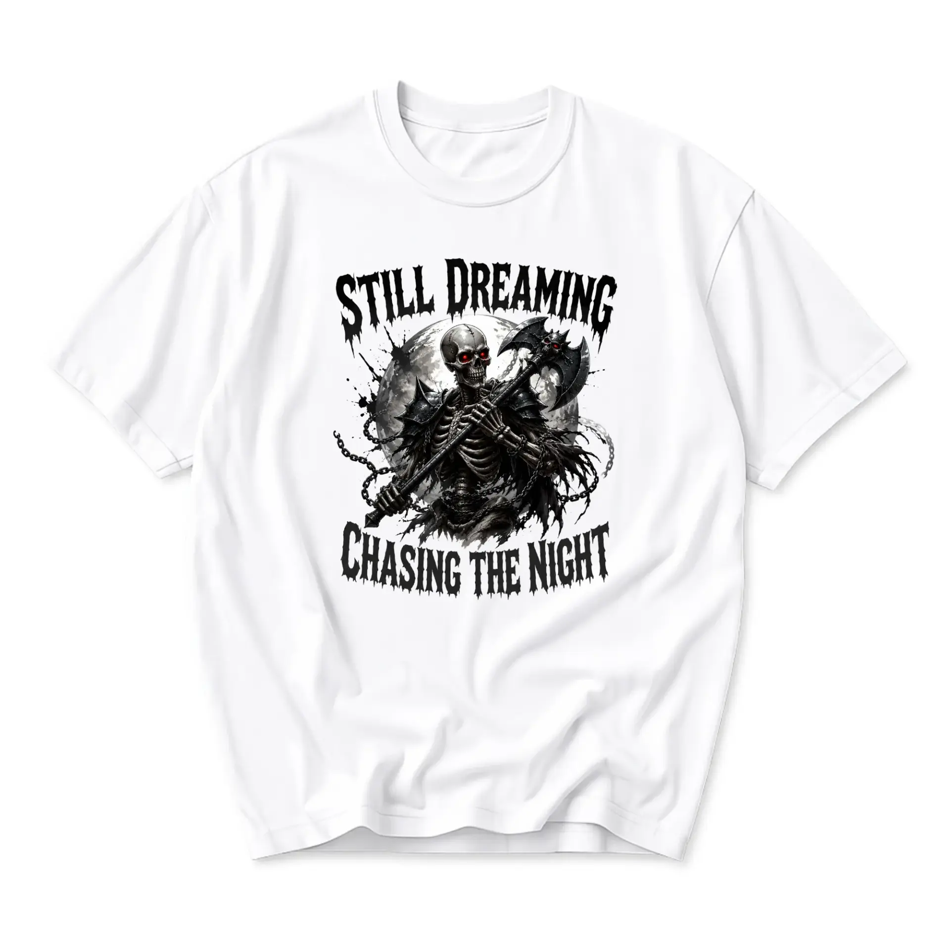 Graphic Tee Still Dreaming Chasing the Night Skull Warrior Fantasy Art Unisex Crew Neck Casual Short Sleeve T-Shirt