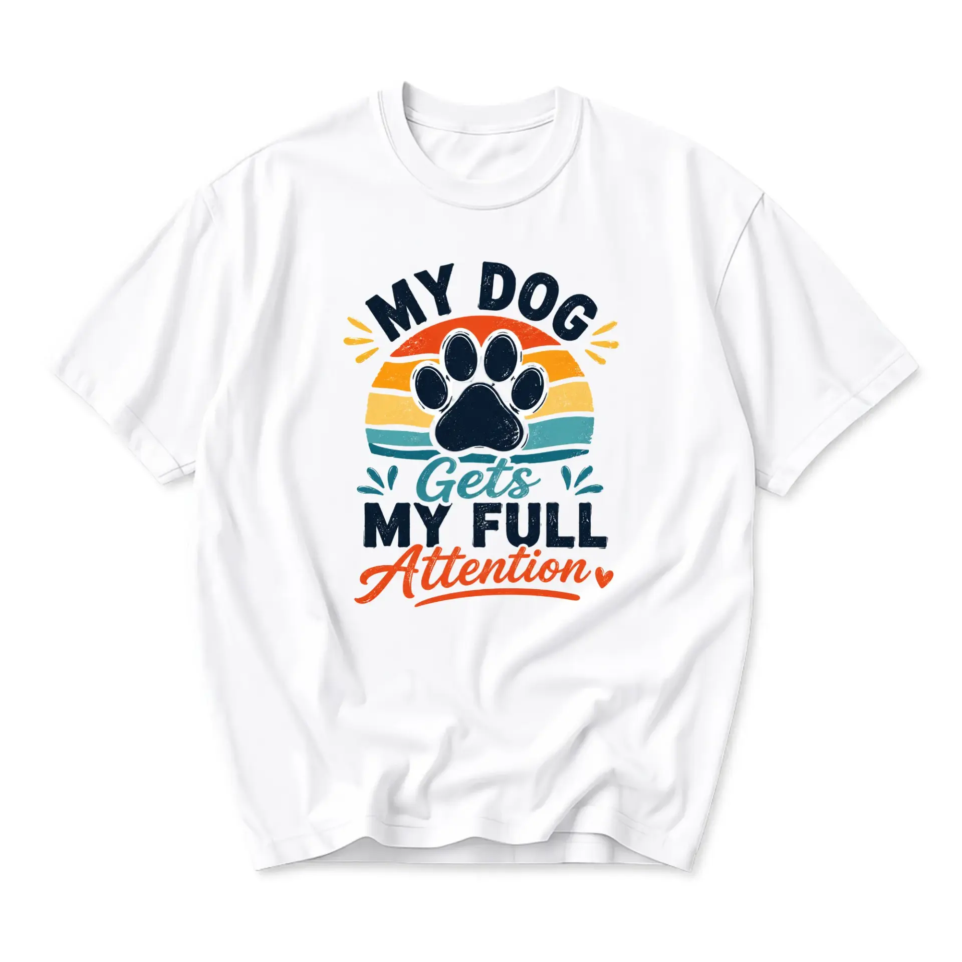 Funny Shirt Gets My Full Attention Graphic Tee Retro Sunset Paw Print