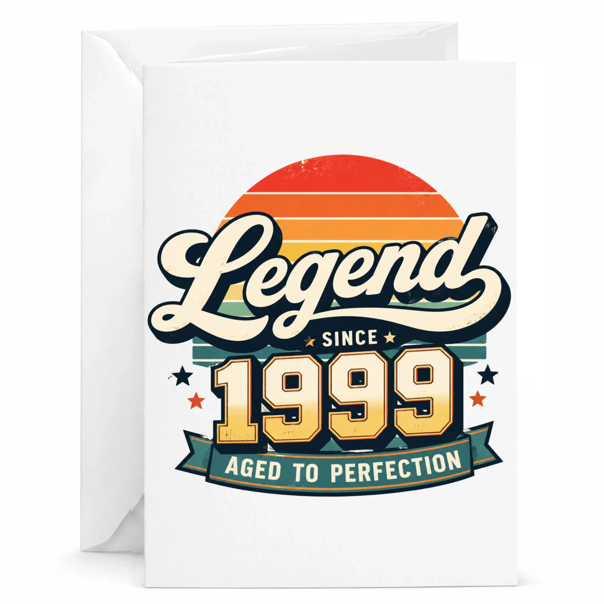 Funny Legend Since 1999 Aged to Perfection Greeting Card for Birthday Celebrations Vintage Style Stationery