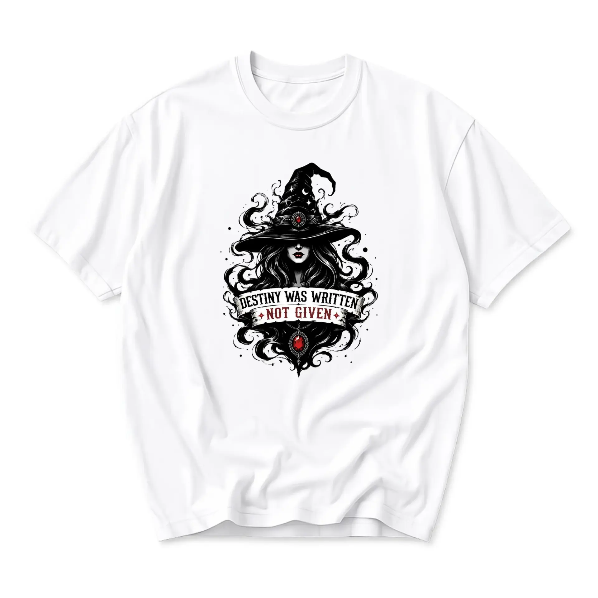 Graphic Tee Destiny Was Written Not Given Witch Illustration Unisex Crew Neck Cotton Blend Casual Apparel White