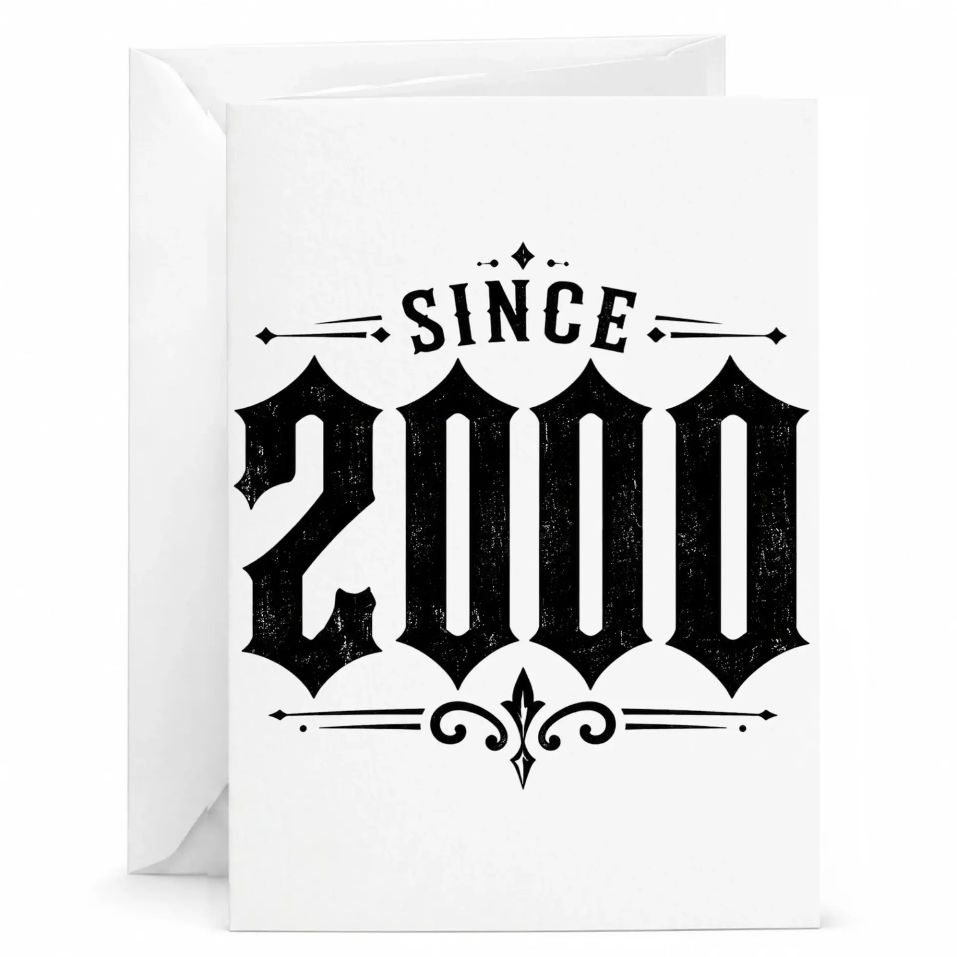Greeting Card Since 2000 Birthday Anniversary Celebration Note Vintage Style Typography Folded Stationery with Envelope