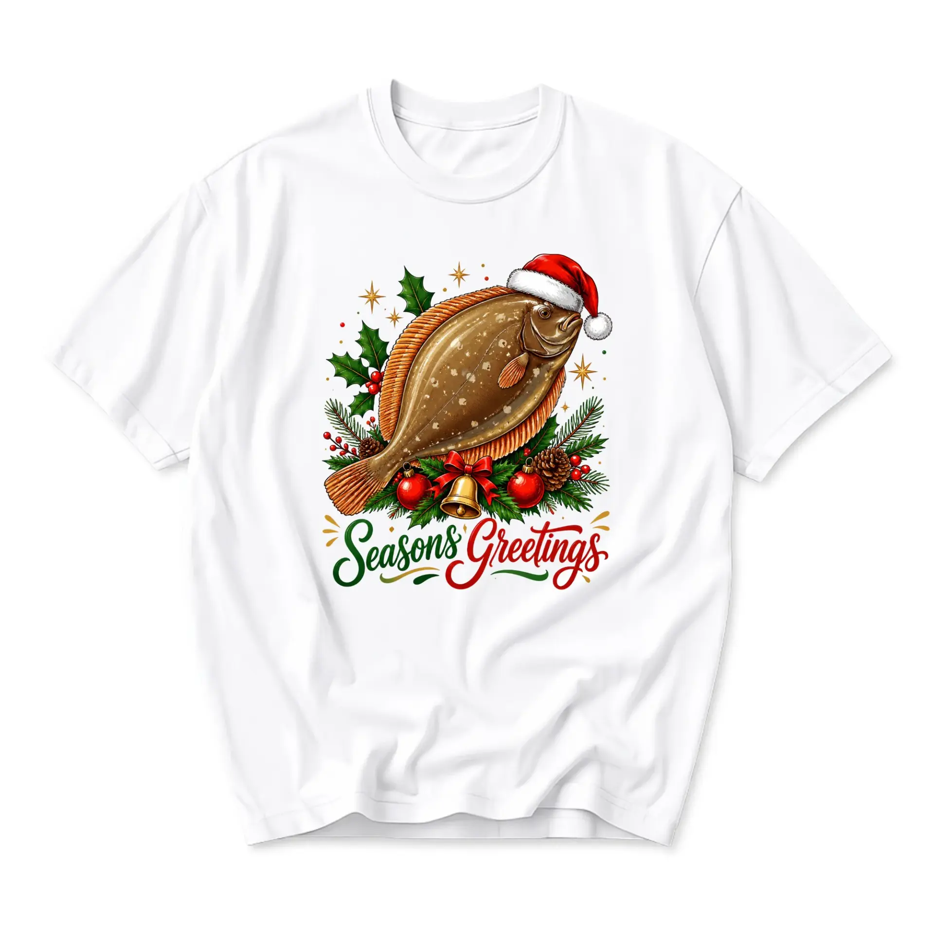 Funny Shirt Seasons Greetings Flounder Fish Christmas Graphic T-Shirt