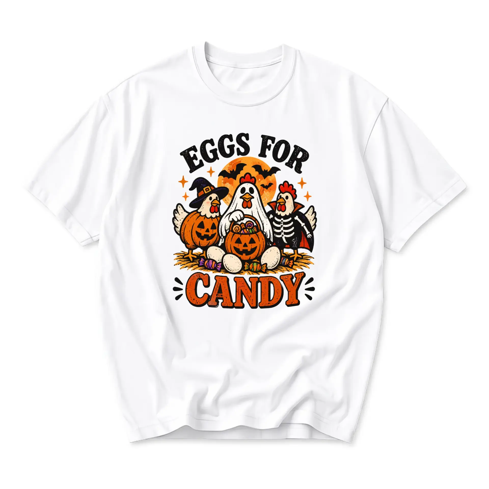Funny Shirt Eggs for Candy Halloween Chicken Graphic Tee Unisex Crew Neck Comfortable Casual Cotton Everyday Outfit