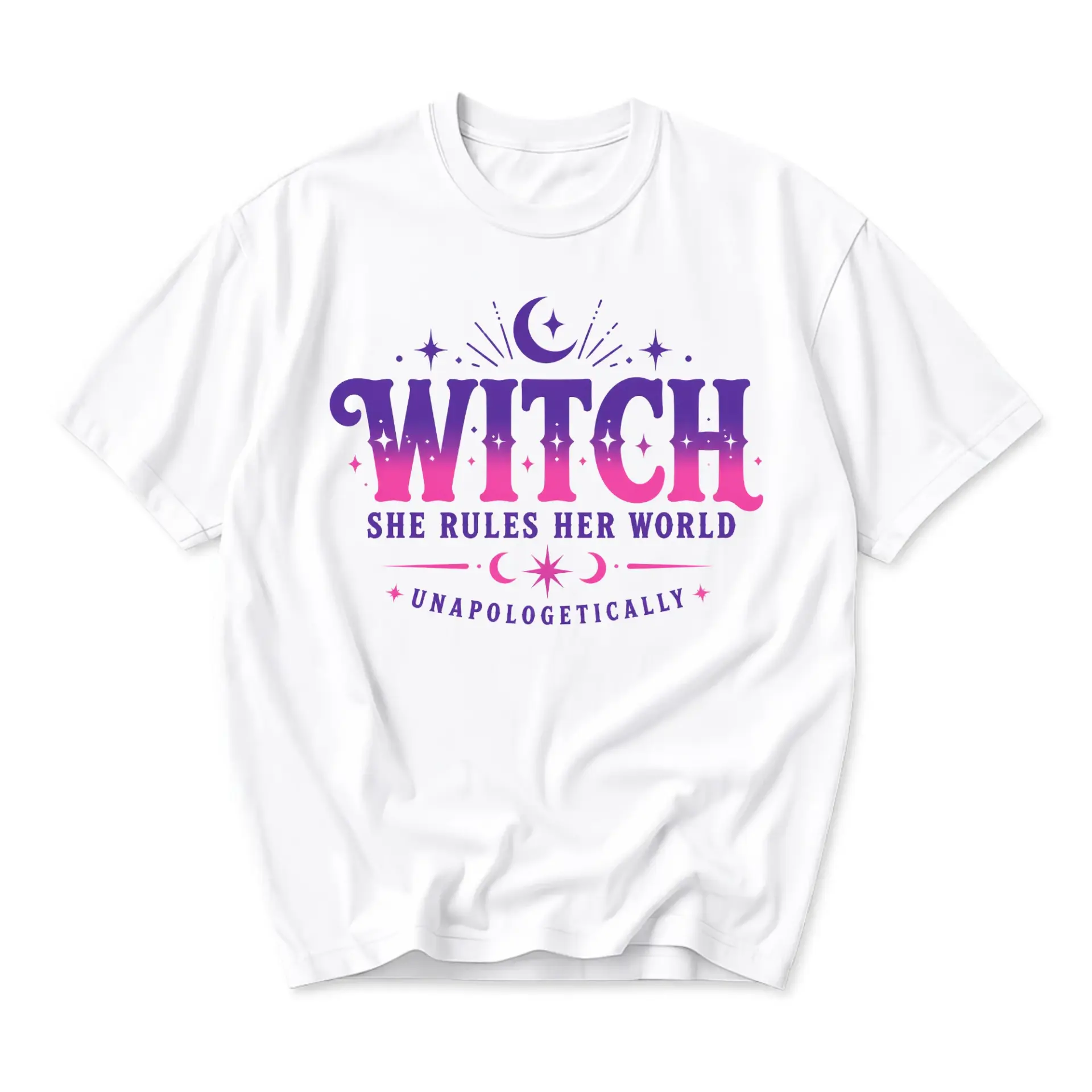 Graphic Tee Witch She Rules Her World Unapologetically Celestial Moon Stars Print Casual Unisex Crew Neck T-Shirt