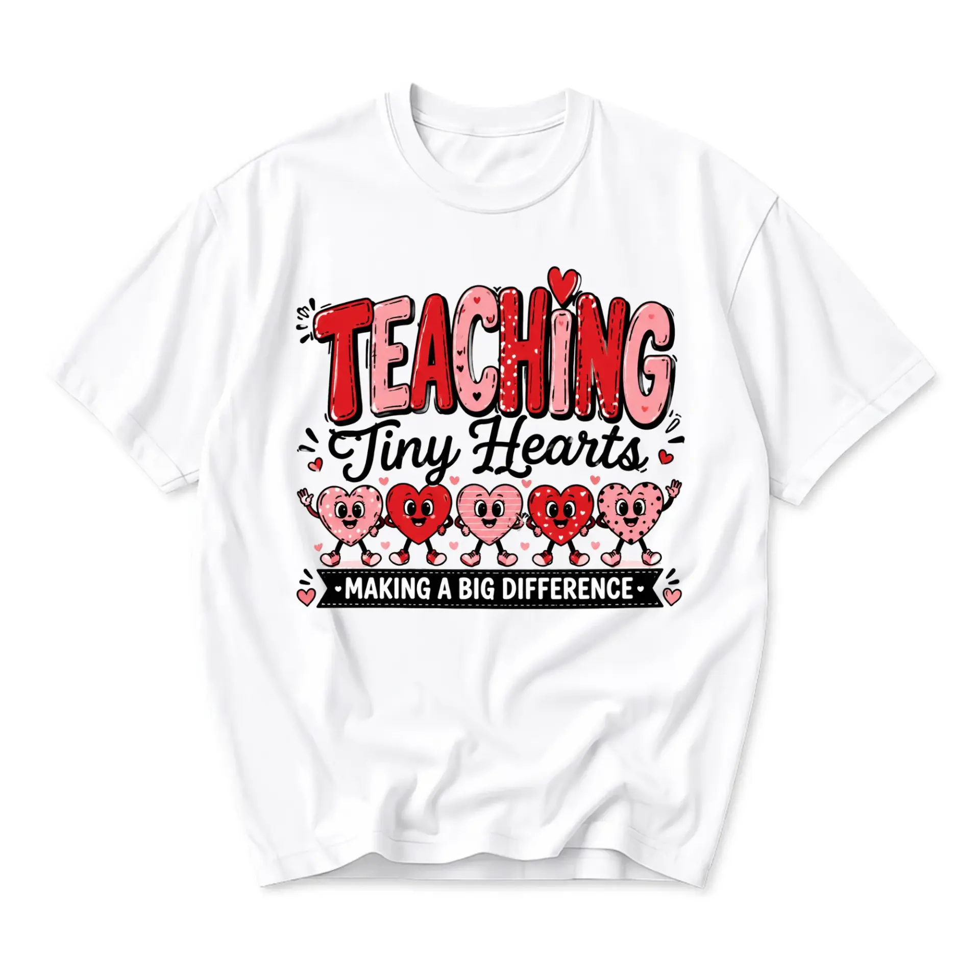 Graphic Tee Teaching Tiny Hearts Making a Big Difference Unisex Crew Neck Soft Cotton Blend Casual Everyday Shirt