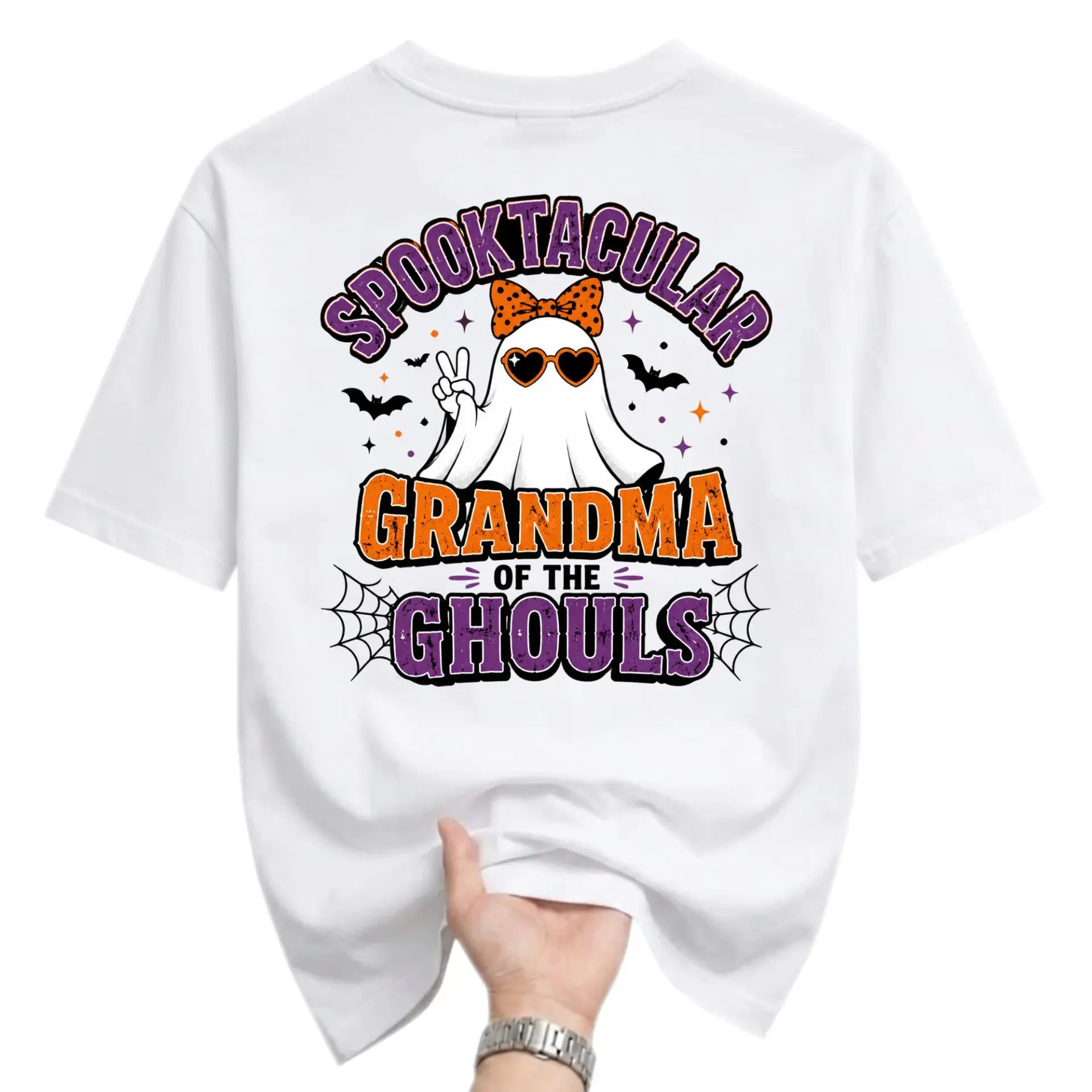 Funny Shirt Spooktacular Grandma of the Ghouls Graphic Tee Casual Holiday Unisex Crew Neck Cotton Blend Apparel