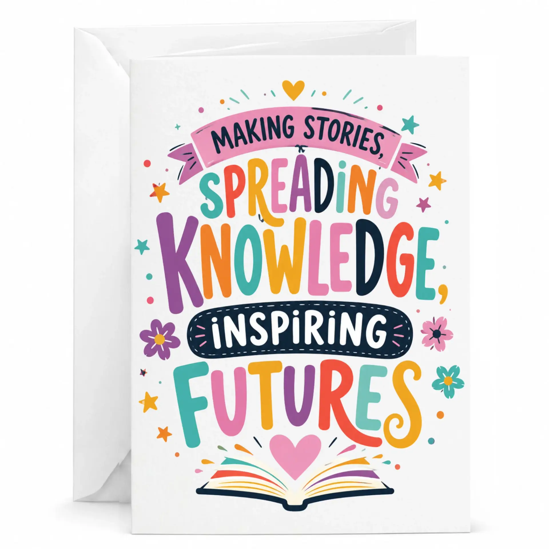 Inspirational Greeting Card Featuring Colorful Typographic Design About Knowledge and Growth for Occasions