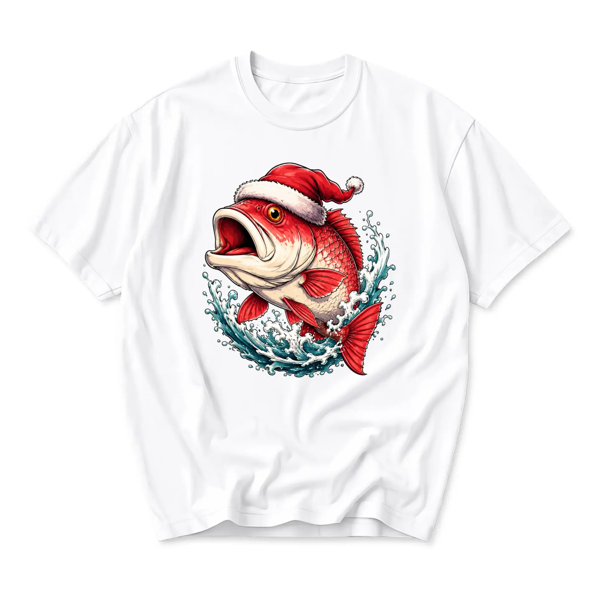 Graphic Tee Christmas Fishing Red Snapper Fish Unisex Crew Neck Short